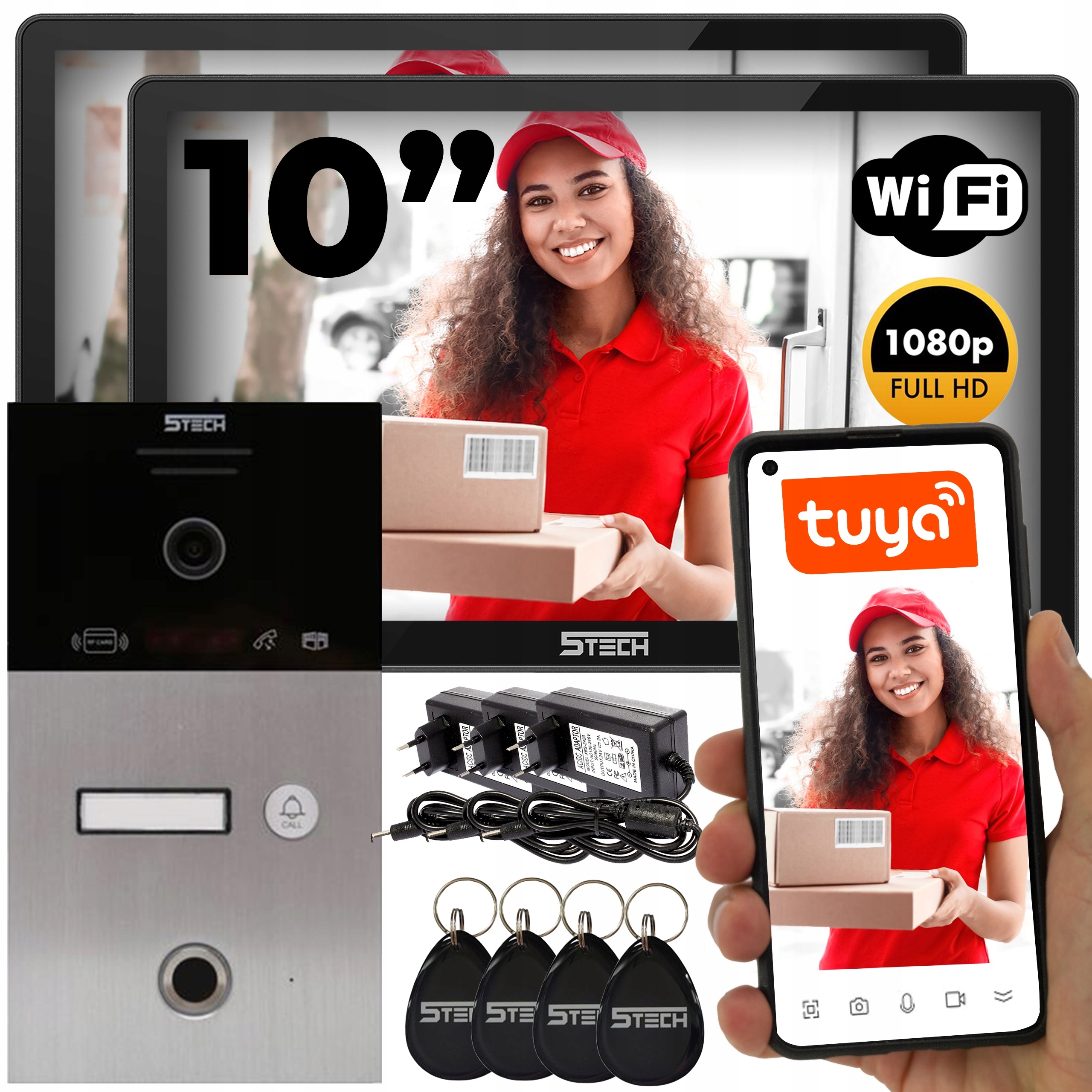 Wideodomofon 5TECH 2 Duże Dotykowe Monitory 10'' Stacja 84253 Odcisk Palca