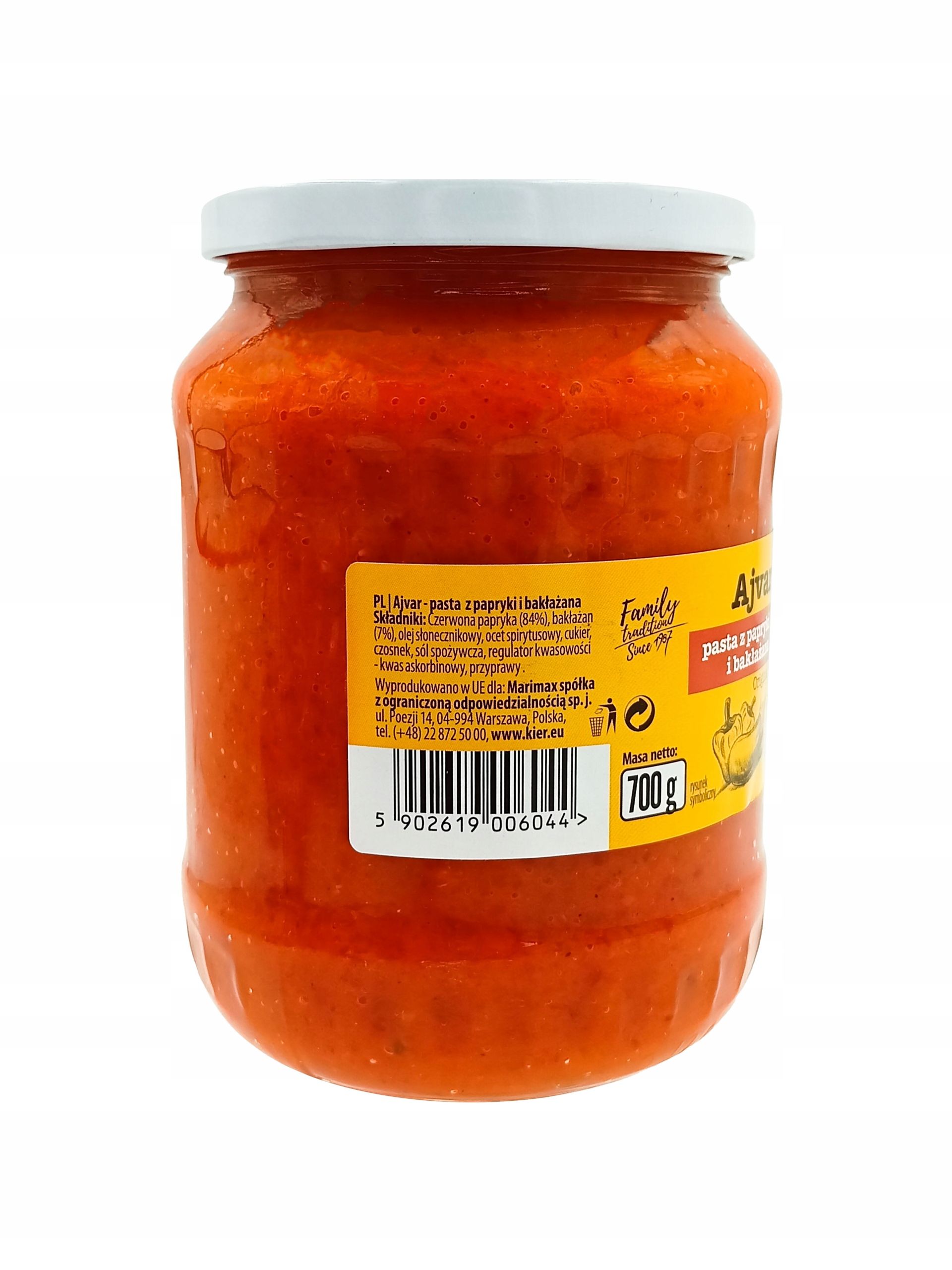 Ajvar PASTA WARZYWNA 720ml Z PAPRYKI I BAKŁAŻANA Nazwa handlowa Ajvar PASTA WARZYWNA 720ml Z PAPRYKI I BAKŁAŻANA