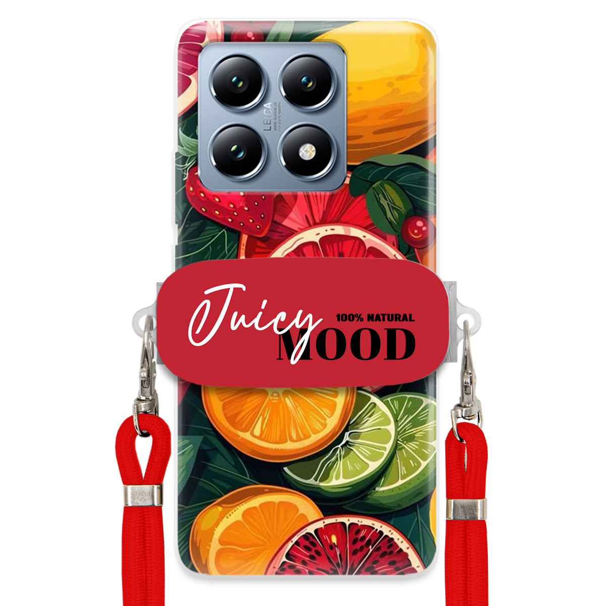 Pouzdro pro Xiaomi 14T Červené vodítko Crossbody+ Držák Módní Juice Mood Ovoce
