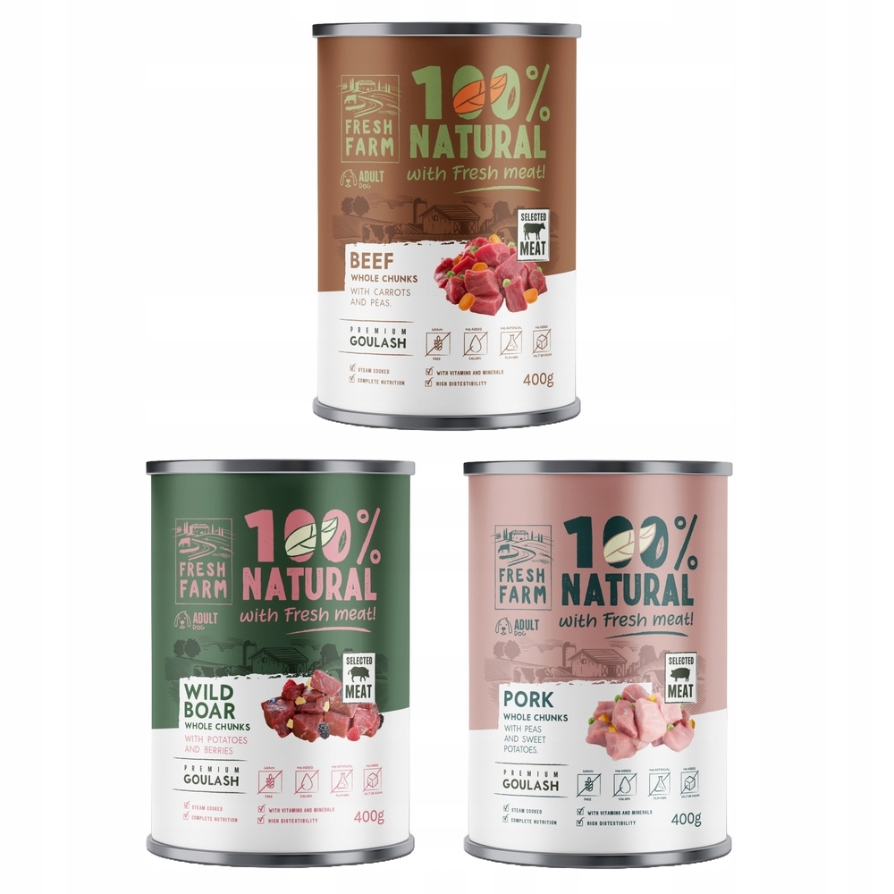 Levně Fresh Farm Mono Protein Monoproteinový Guláš Pes MIX Chutí 12X400 G