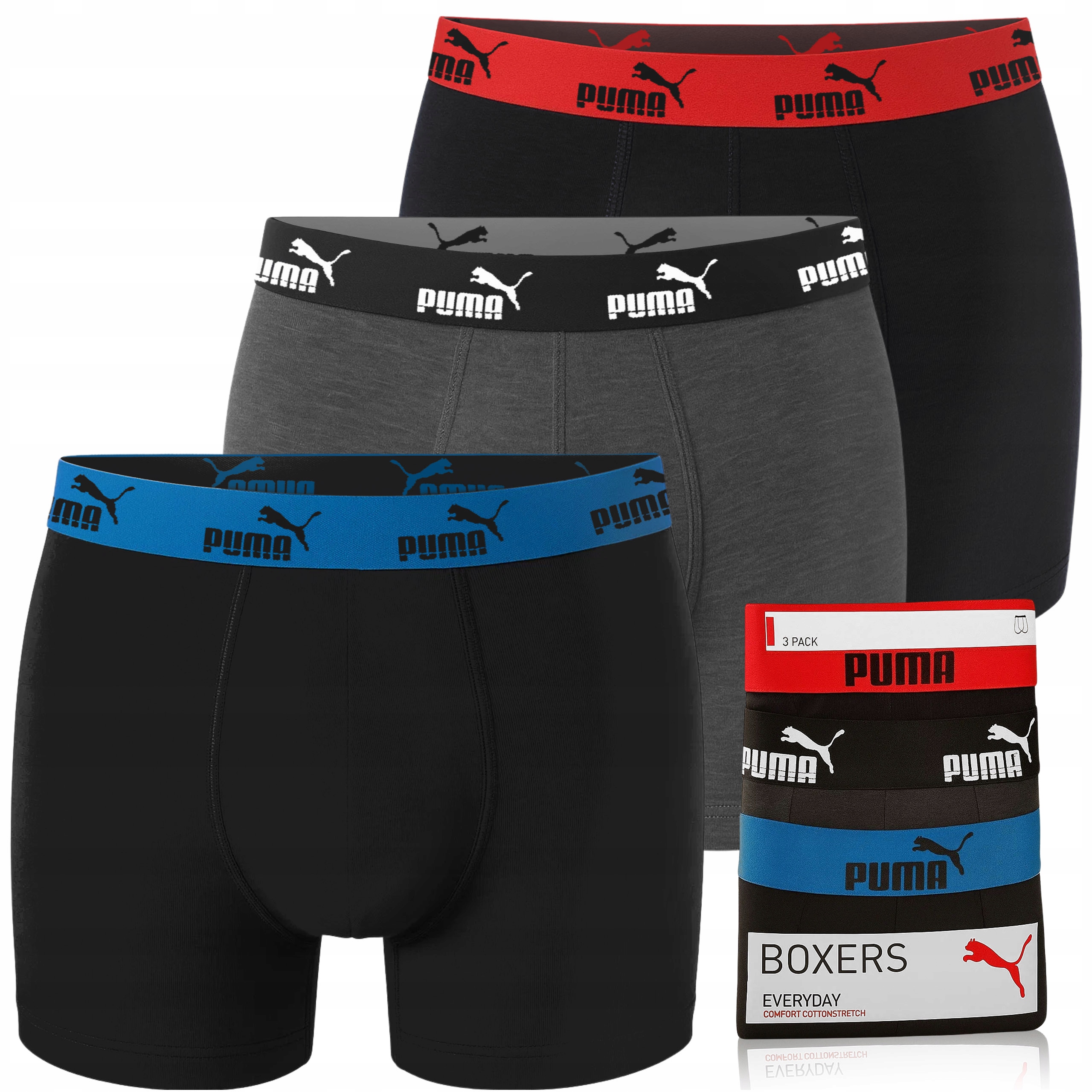 Puma Pánské boxerky Black/Anthra Bavlna 3 Pak Velikost XXL