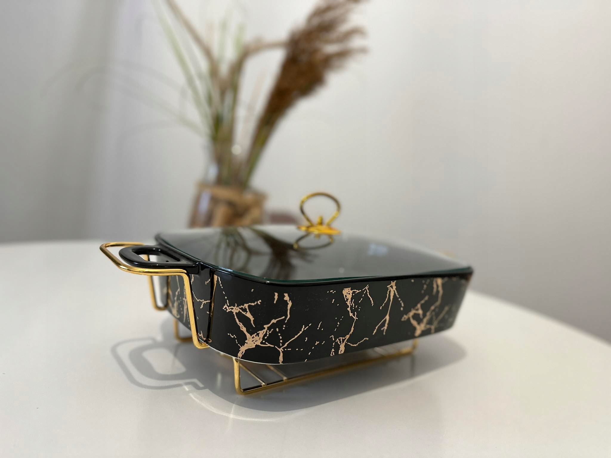 NACZYNIE ŻAROODPORNE Z POGRZEWACZEM PROSTOKĄTNE PODGRZEWACZ 2,3L CZARNY Materiał inny