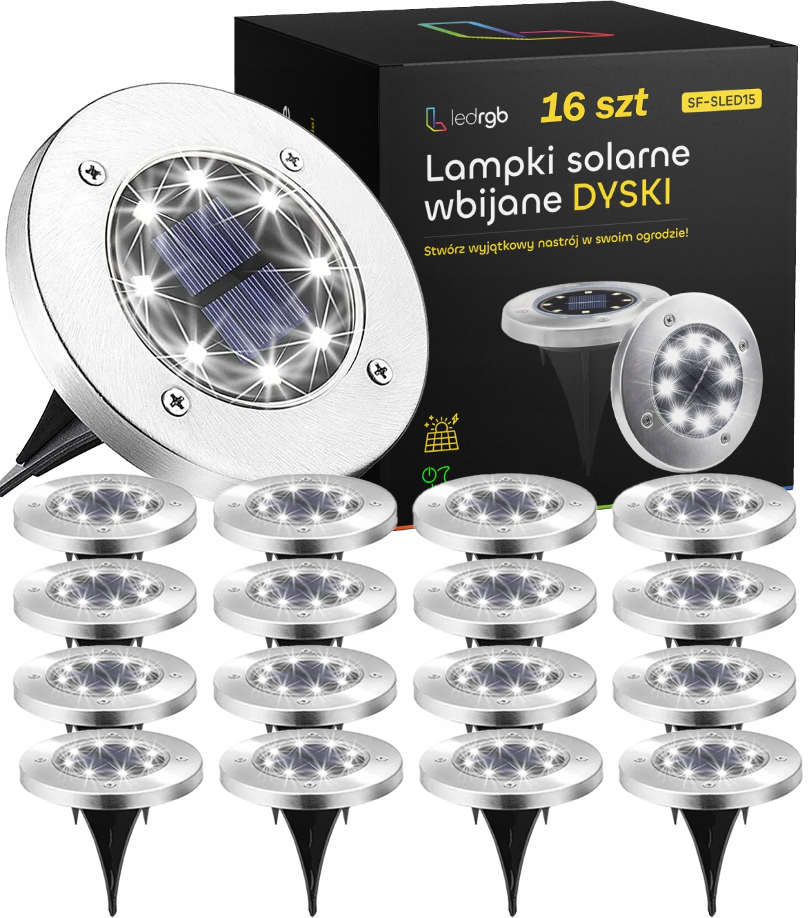 Solární Led Světelné Disky x16 Zahradní Zapichovací Zemní S Senzorem