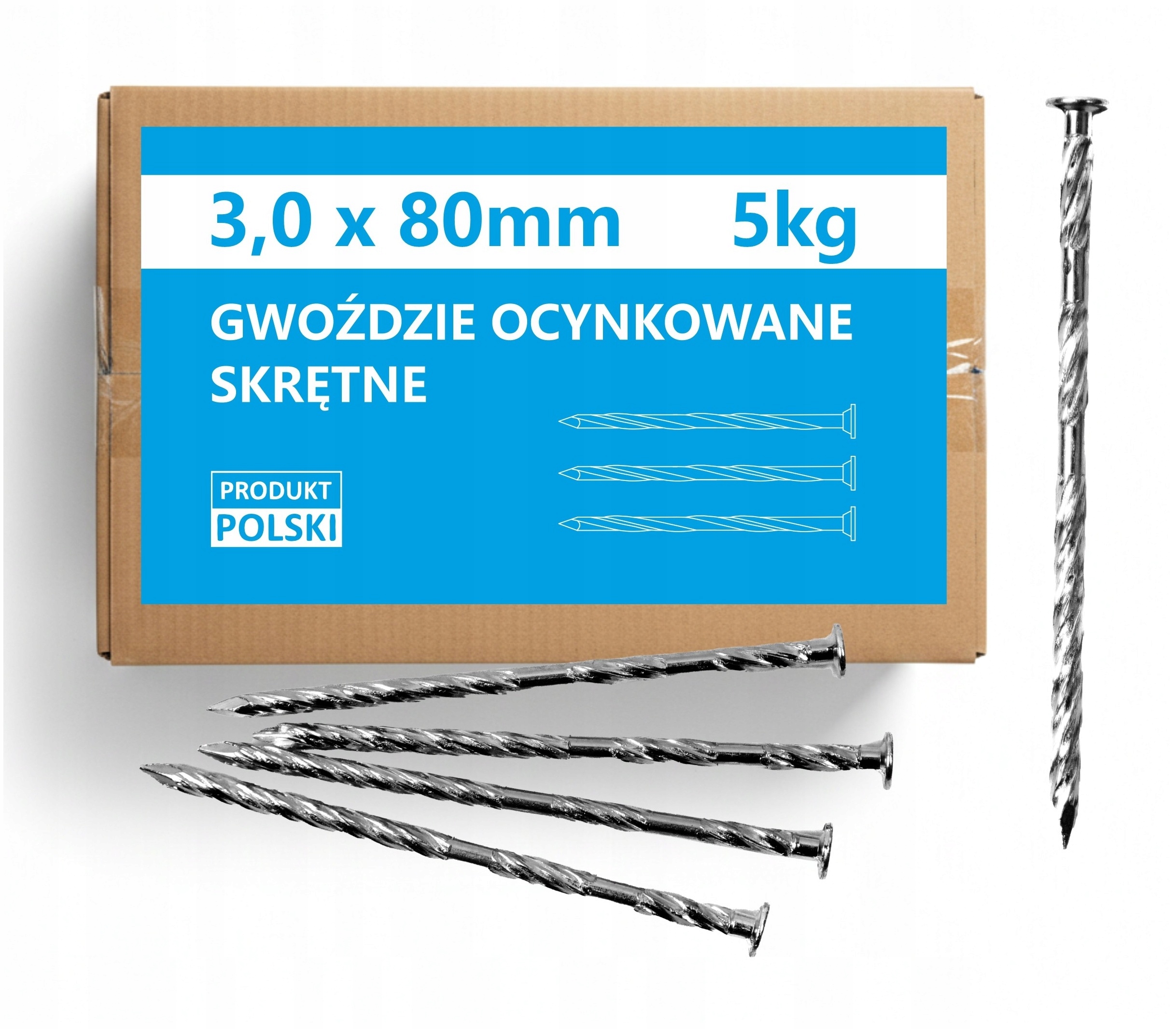 Pozinkované torzní hřebíky 80 3,0x80 mm 3 palce stáčené Pozink 3" 5 kg 3 ks