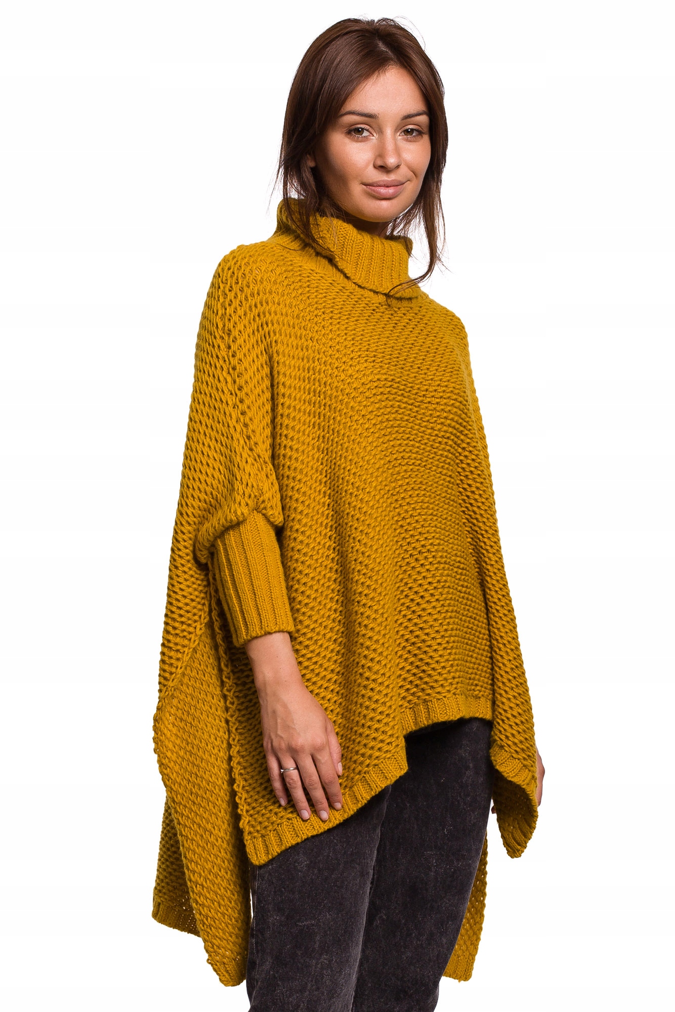

BK049 Sweter Ponczo Z Ręka ~uniw~ Miodowy Be Knit