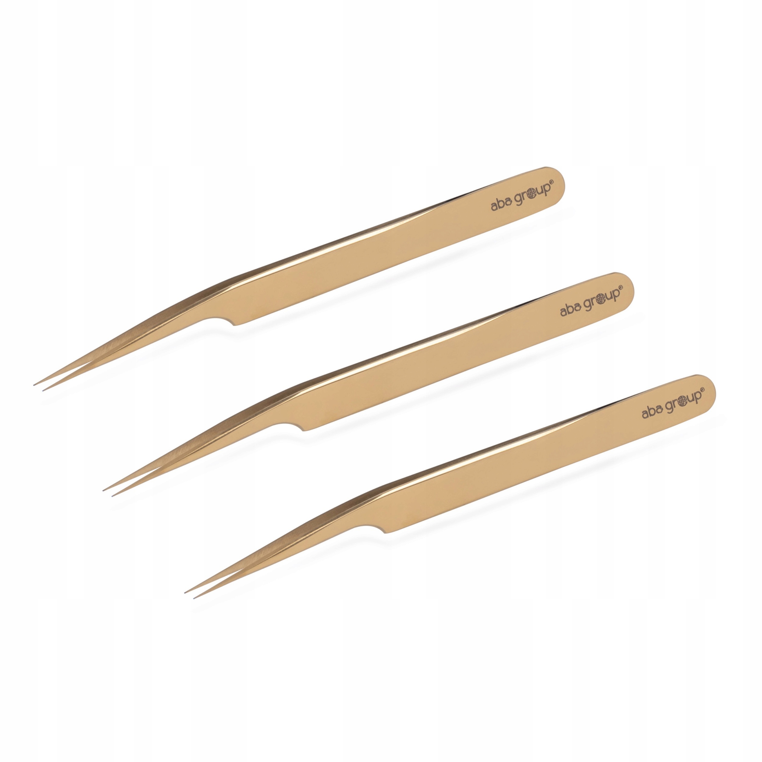 Pinzeta na řasy bodová zakřivená zlatá S-172-B Sada 3 kusů Aba Group