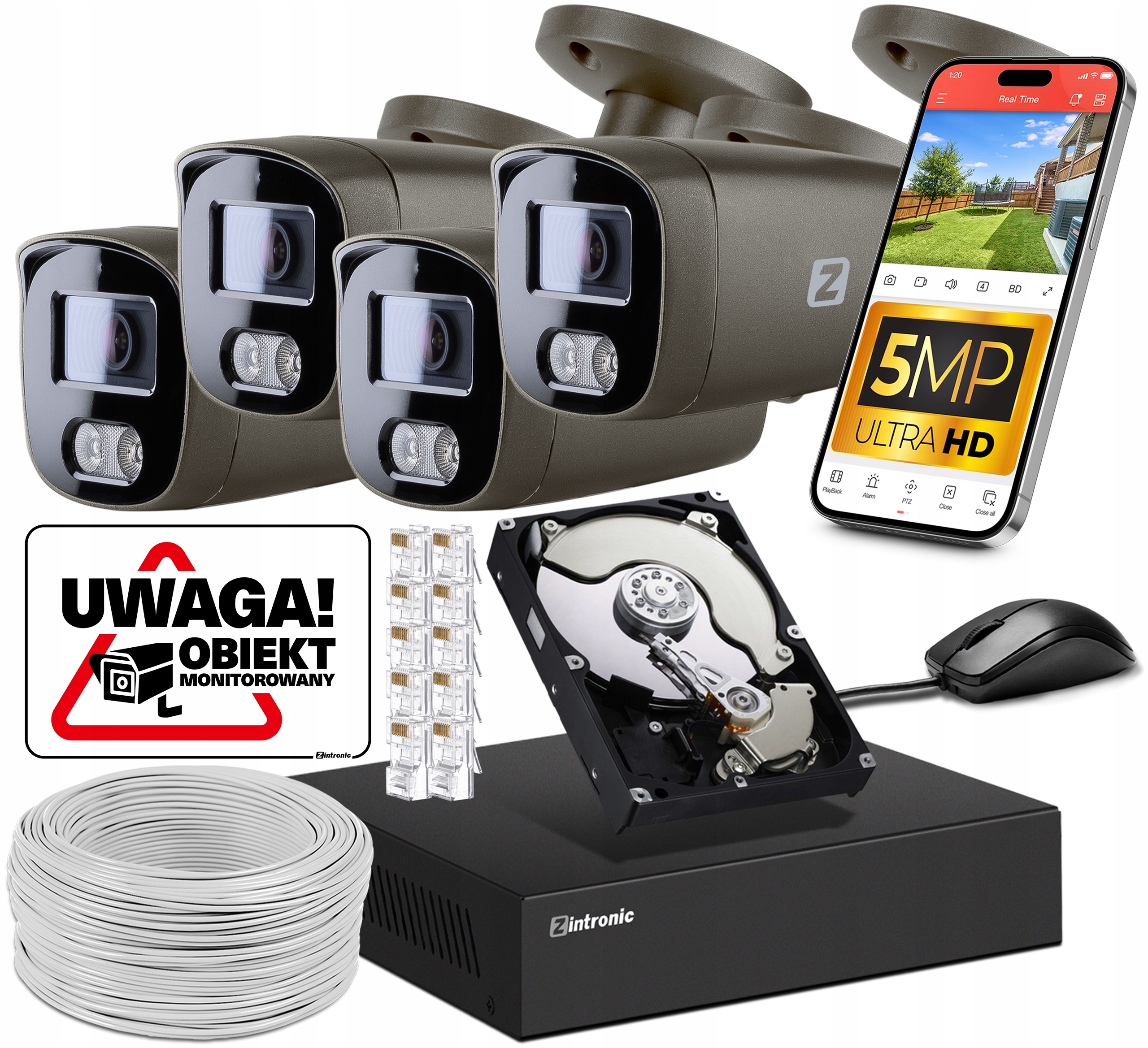Sada pro monitorování Ip 4 kamery 5Mpx venkovní Audio Aplikace Šedá