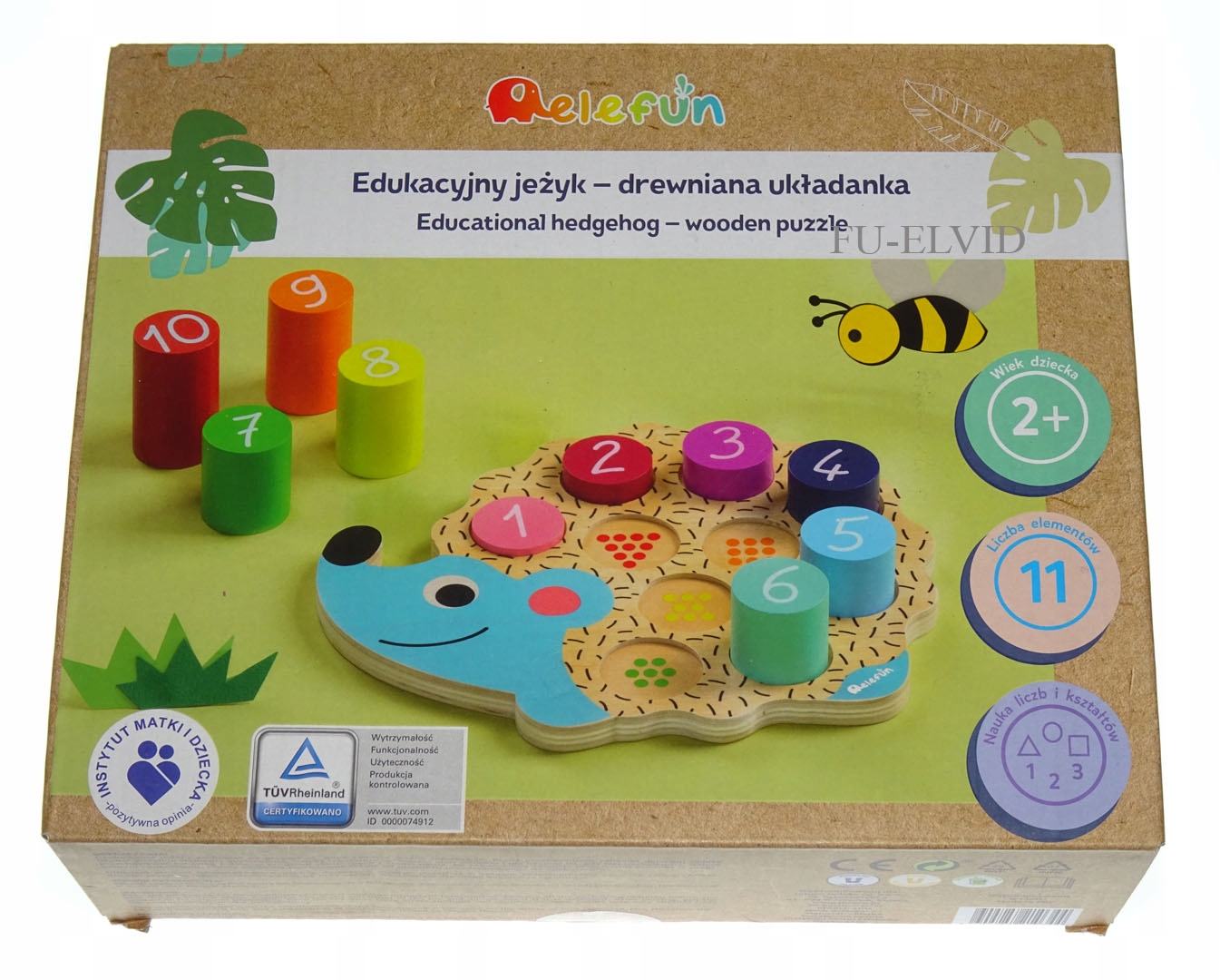 

Drewniana układanka edukacyjny jeżyk klocki Elefun