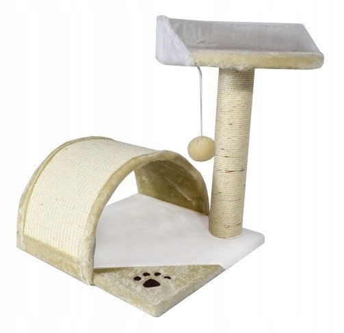 Levně Škrabadlo pro kočky malé Pelíšek+Budka bílo-béžová