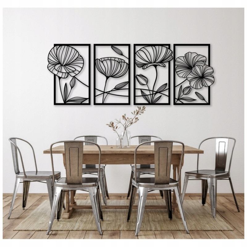 Moderný veľký obraz Kvety do obývačky a spálne 4 ks zlatý 230x100 cm