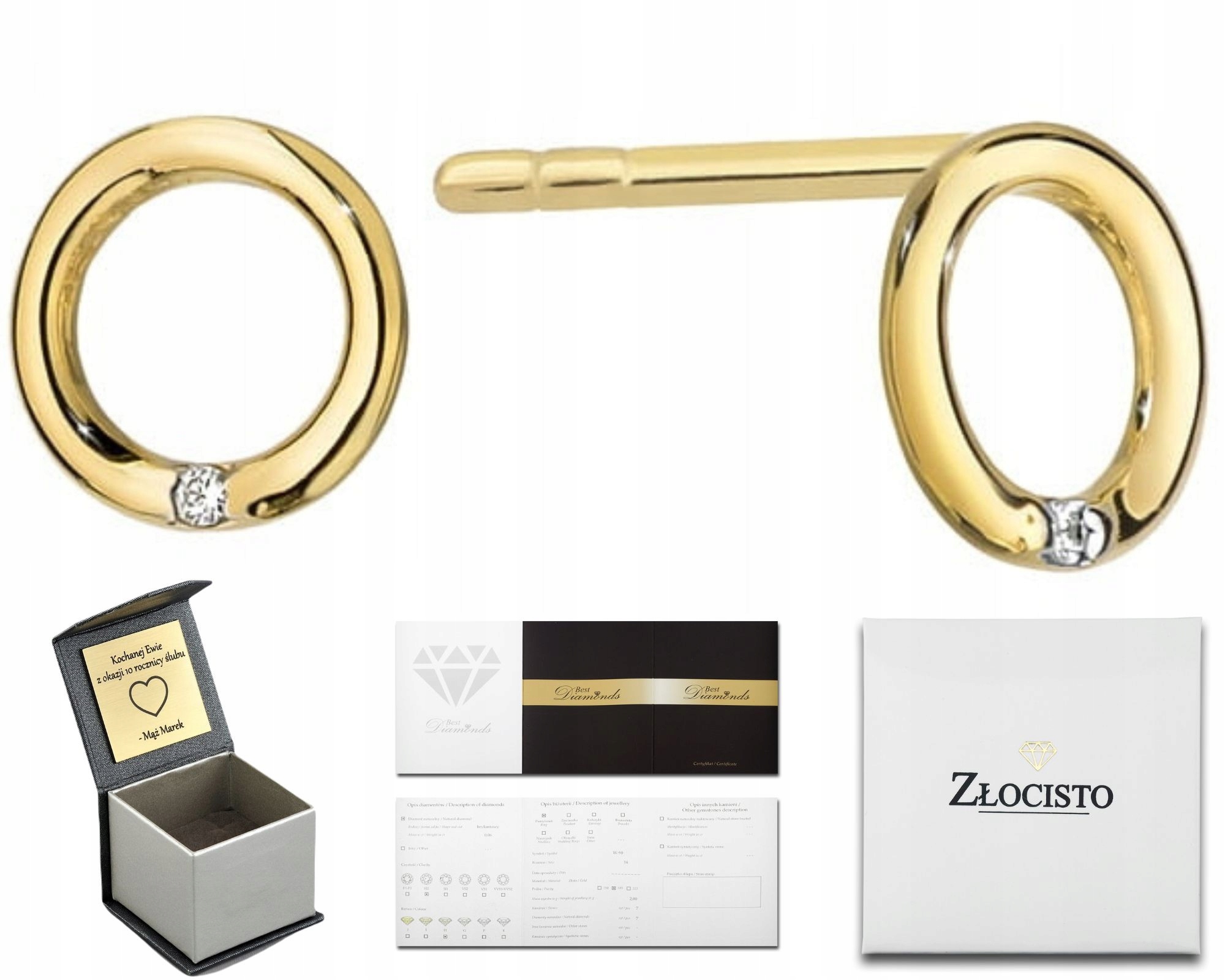 Zlaté Náušnice S Brilianty, Kroužky, Kolečka 585 Diamantů