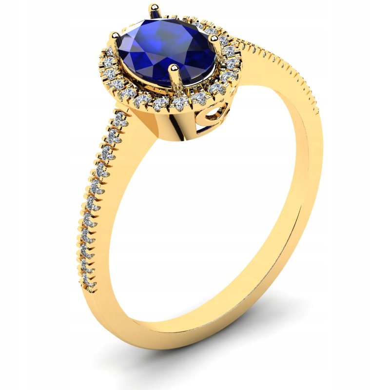 

Pierścionek Złoty Koktajlowy Z Szafirową Cyrkonią