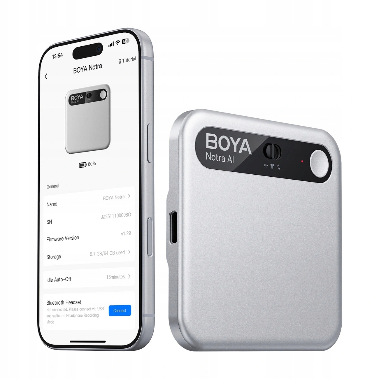 Rejestrator głosu Boya Notra Ai 64 Gb srebrny