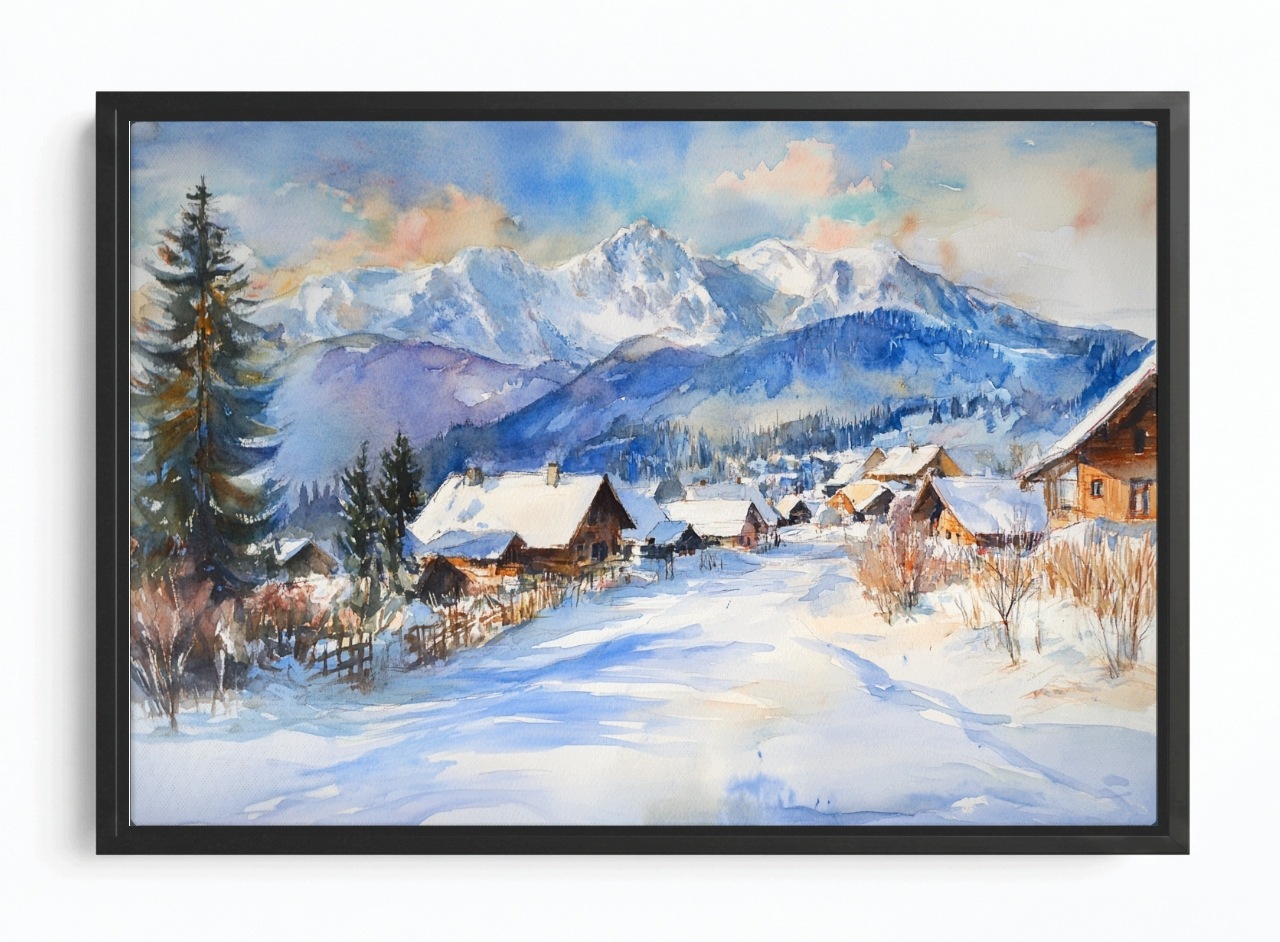 Obraz Rám Americký Box Krajina Pohled Na Hory Tatry Zima Sníh Vesnice Domy 60x40