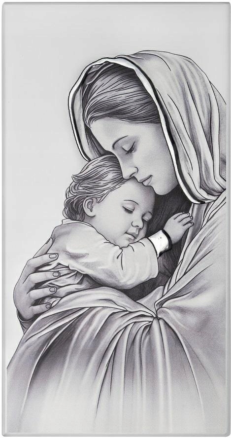Obraz Panna Maria s dítětem 12x24 cm Malovaný na dřevě Gravírování