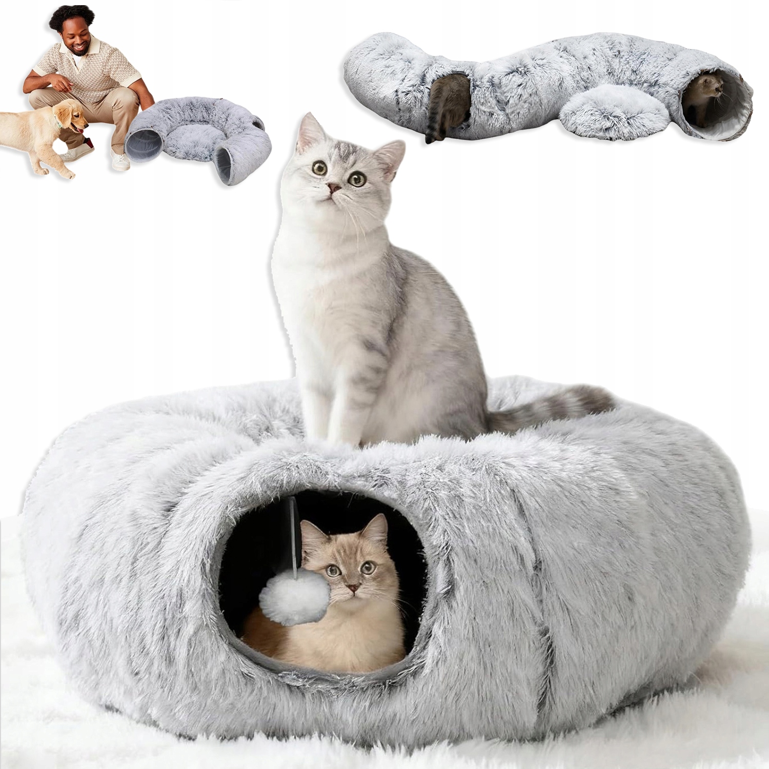 Levně Tunel Pro Kočky Plyšový 170 CM Vnitřní Interaktivní Hračka Pro Kočky