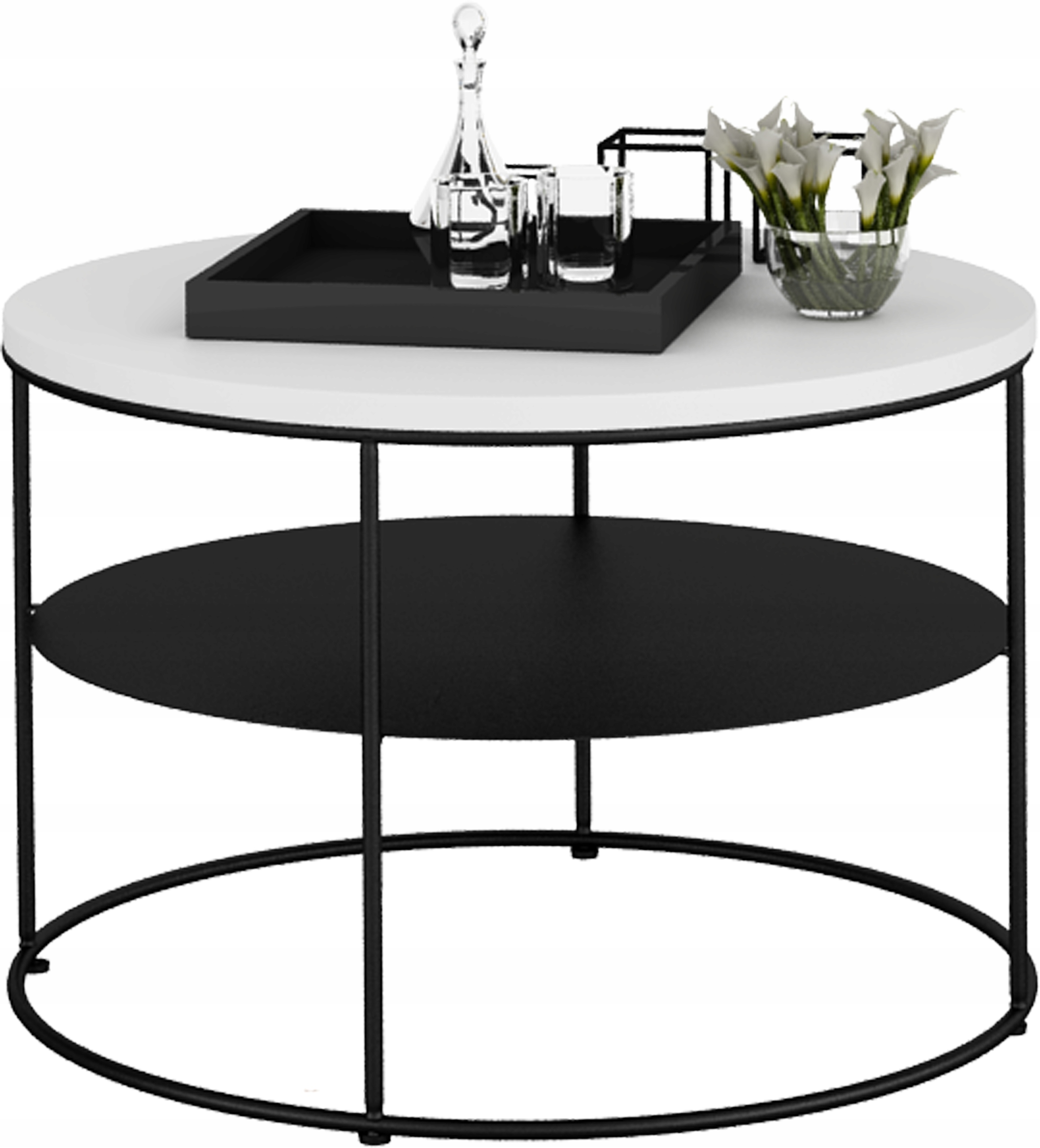 Okrągły Stolik Kawowy z Półką Loft 55 x 55 x 37 Czarny+Biały Mat