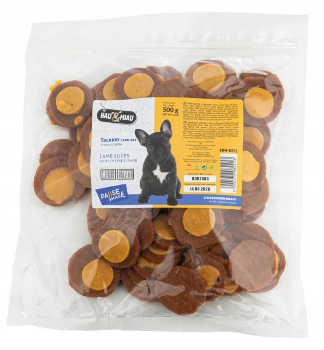Levně Hau Miau Pausesnack psí pamlsek jehněčí talířky s příchutí sýra 500g