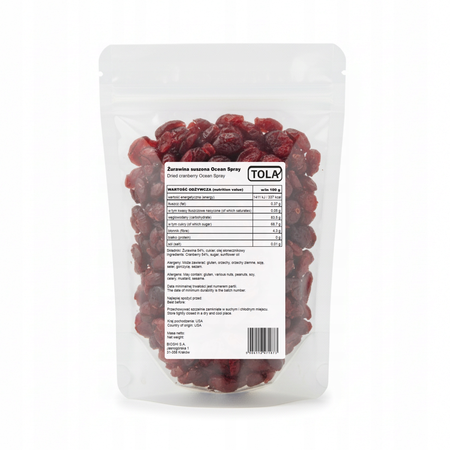 Levně Sušené brusinky Ocean Spray 5 kg – chutné, vysoce kvalitní Tola