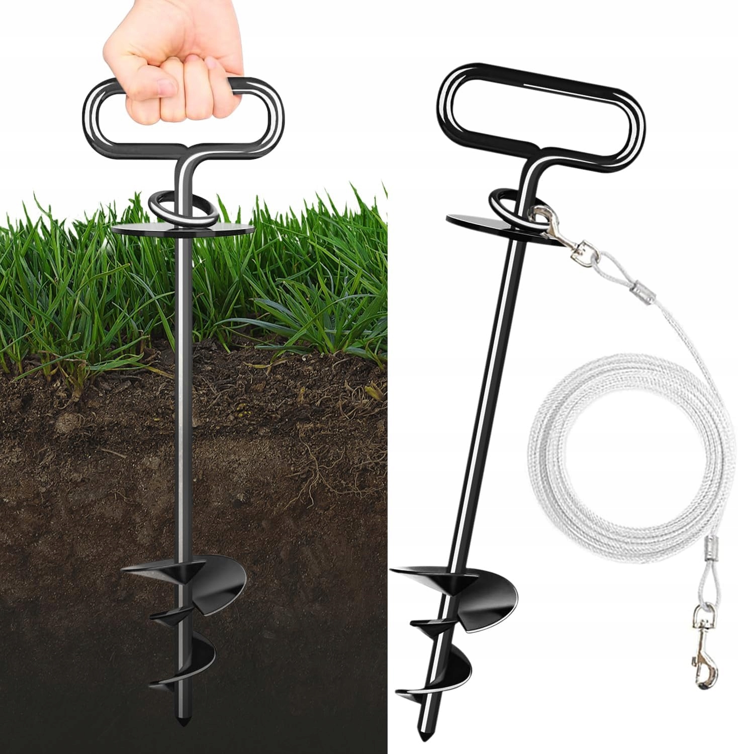 Kotwa Do Wkręcania W Ziemię Trzymanie Psa Na Smyczy Ogród Spacer 40cm 360°