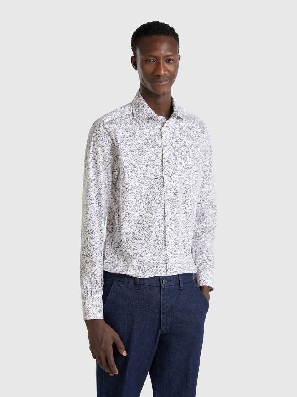 United Colors Of Benetton Bílá Slim Košile S Černými Srdíčka M 7AA