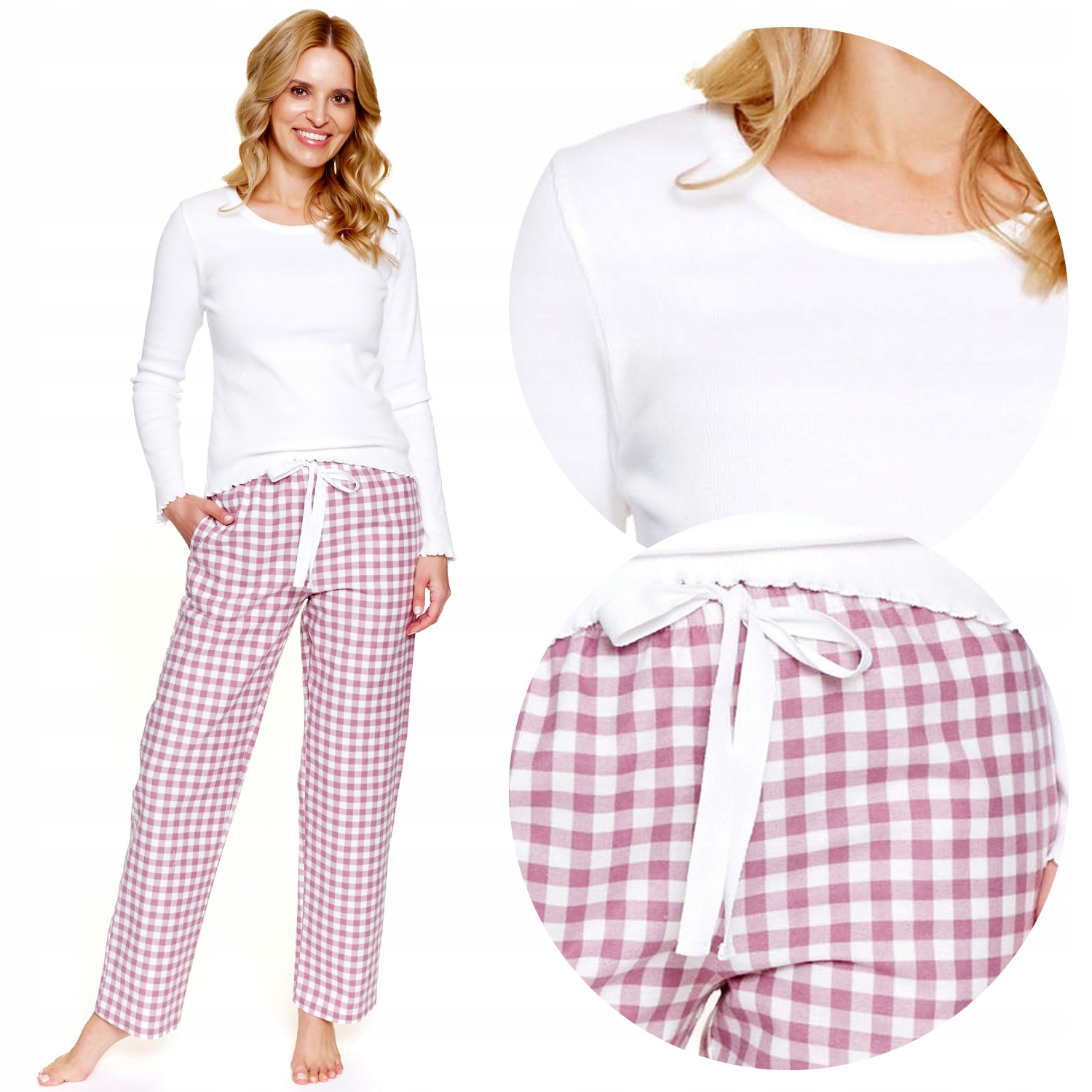 Doctor Nap PM.7302 mauve bavlna dlouhé kostkované kalhoty růžová Pyžamo 2XL