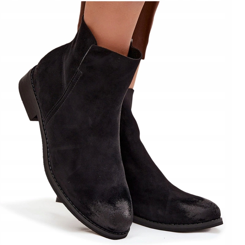 Dámské Kotníkové Boty Plochý Podpatek Zip Eko Semiš Vinceza 39961 Černé 37