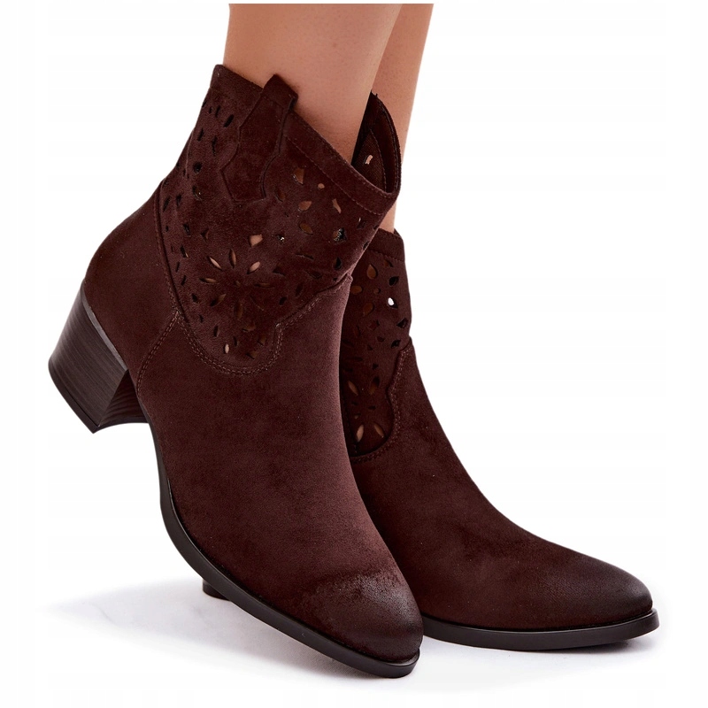 Dámské Kotníkové Boty Ažurové Vinceza Podpatek Zip Eko Semiš 58452 Čokoládové 38