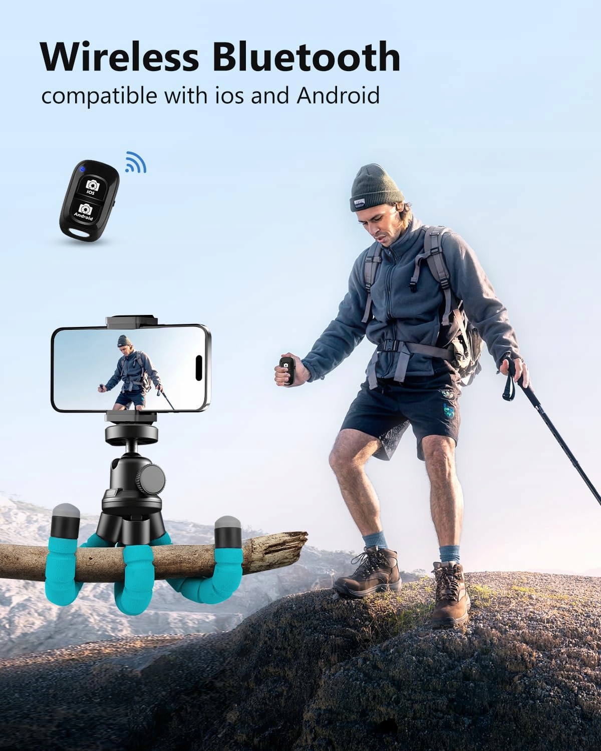 UBEESIZE Statyw Mini Do Smartfona I Kamery Z Pilotem Bluetooth Niebieski — miniatura 6