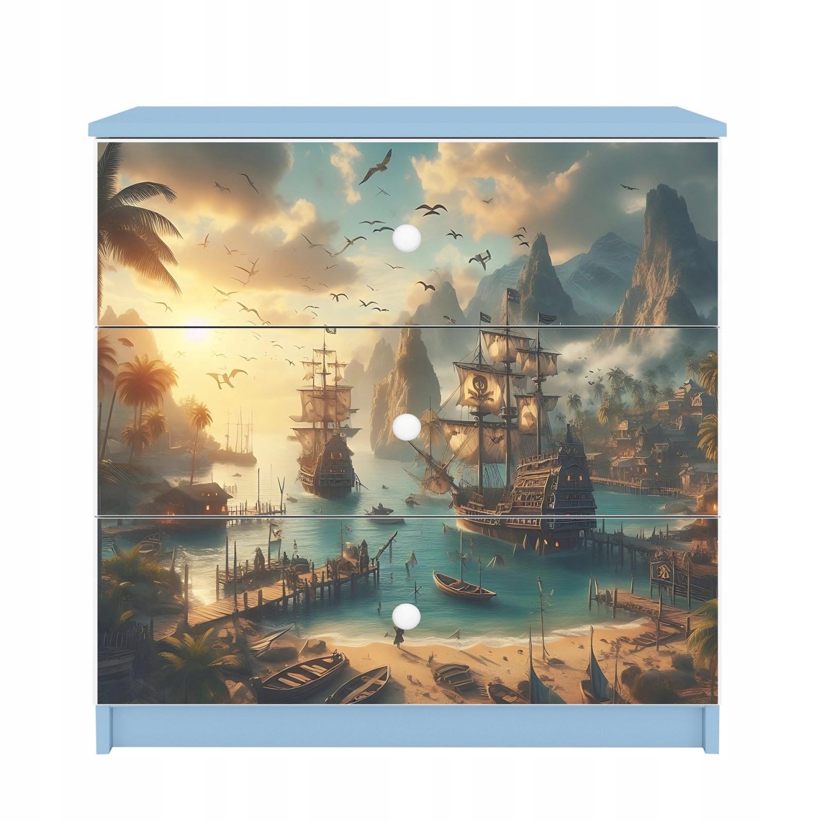 Komoda Babydreams modrá grafika Loď 80 cm