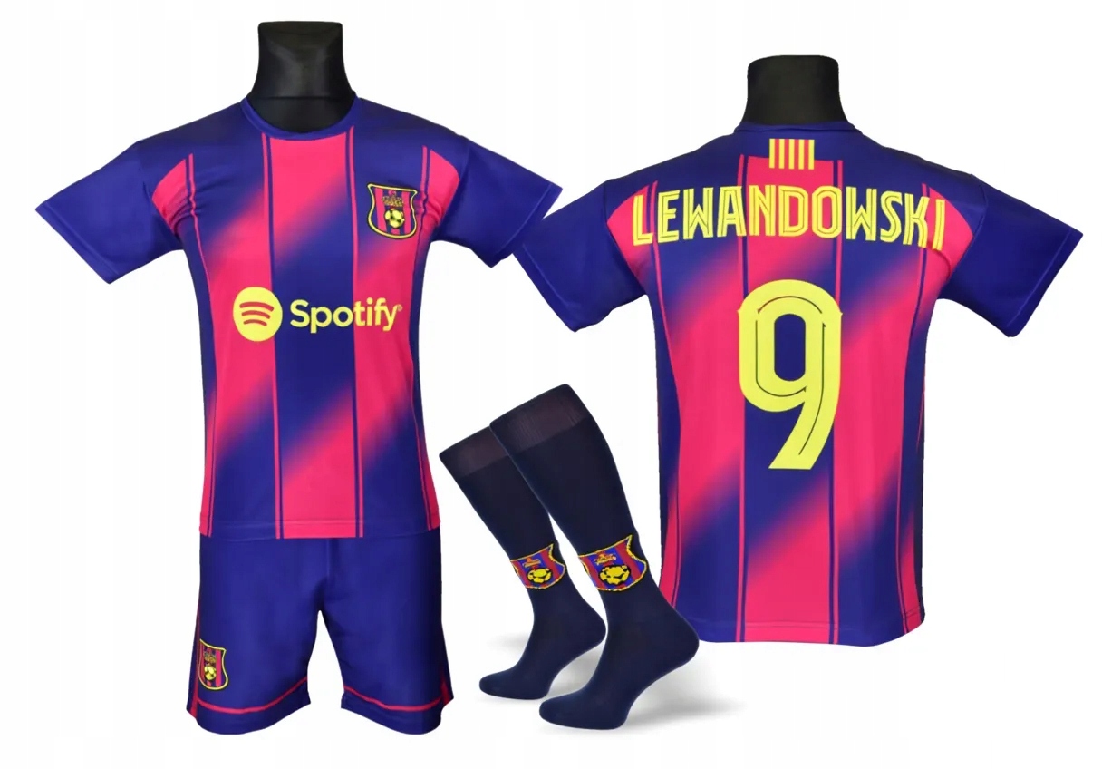 Komplet piłkarski Gotowy Napis i Nr 9 koszulka spodenki skarpety rozm. 128