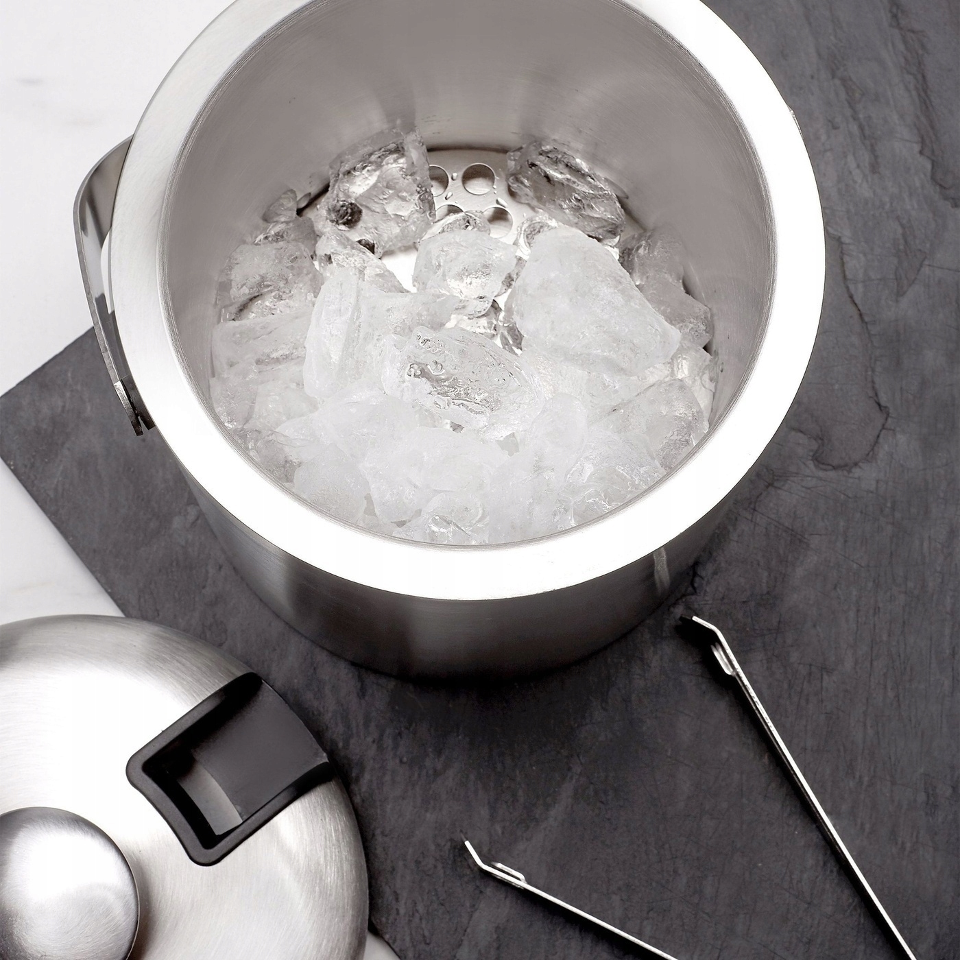 SATYNOWE WIADERKO NA LÓD pojemnik NA KOSTKI LODU próżniowy +szczypce Lugo Rodzaj wiaderko