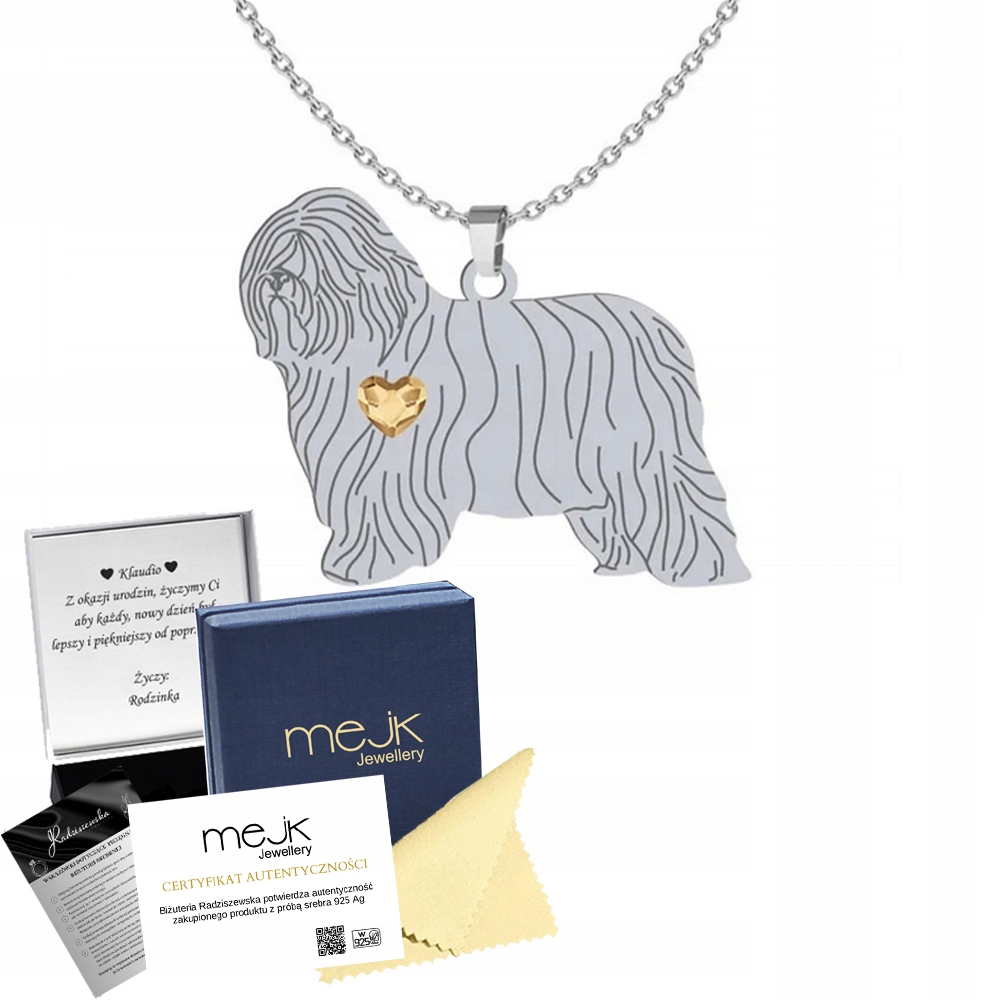 Stříbrný náhrdelník s Polský psem ovčák nížinný 925 Dárek Gravírování Bonus