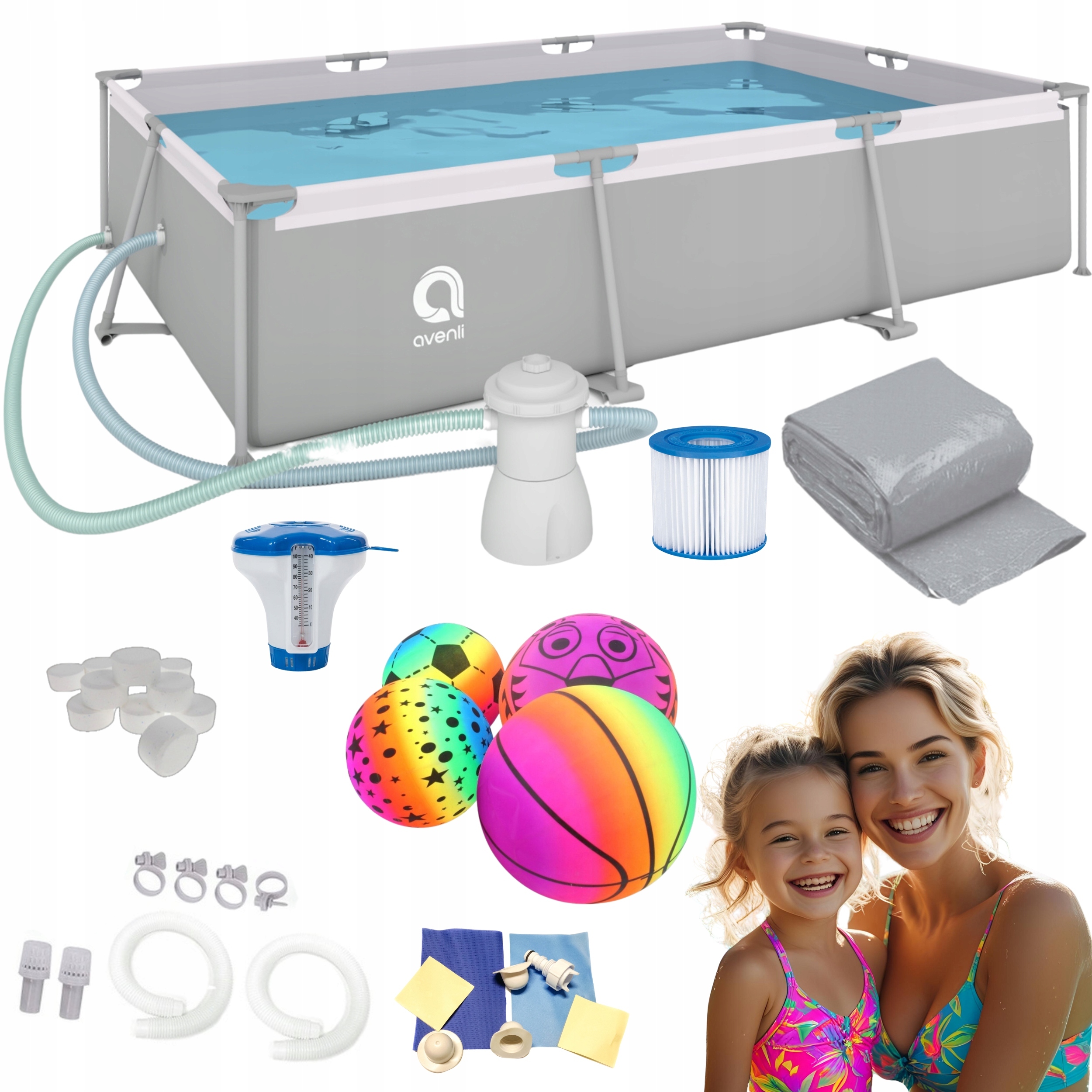 Duży Basen Stelażowy Ogrodowy 300x207x65cm Zestaw 16w1 Pompa Gratisy