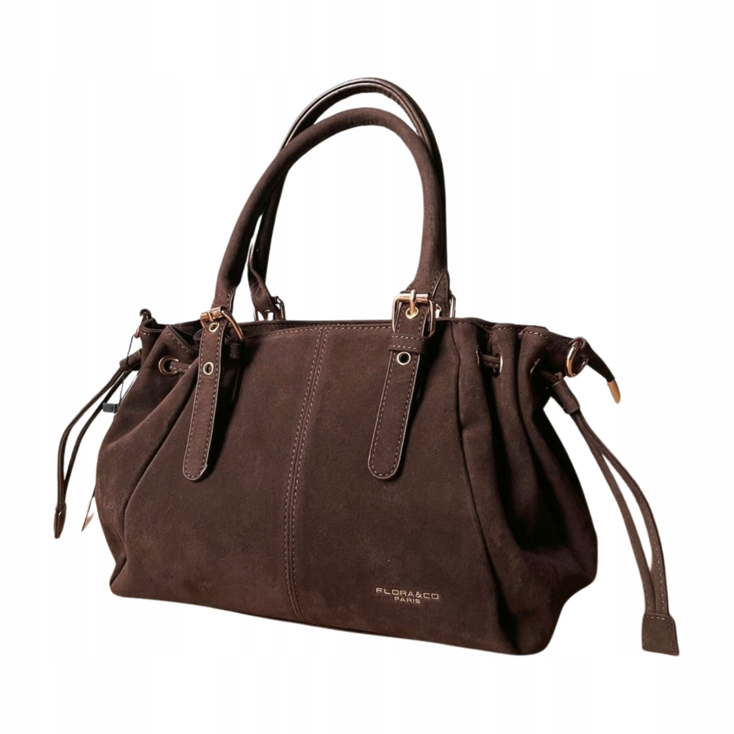 Flora&Co czekoladowa torebka zamszowa brązowy kuferek zamsz casual