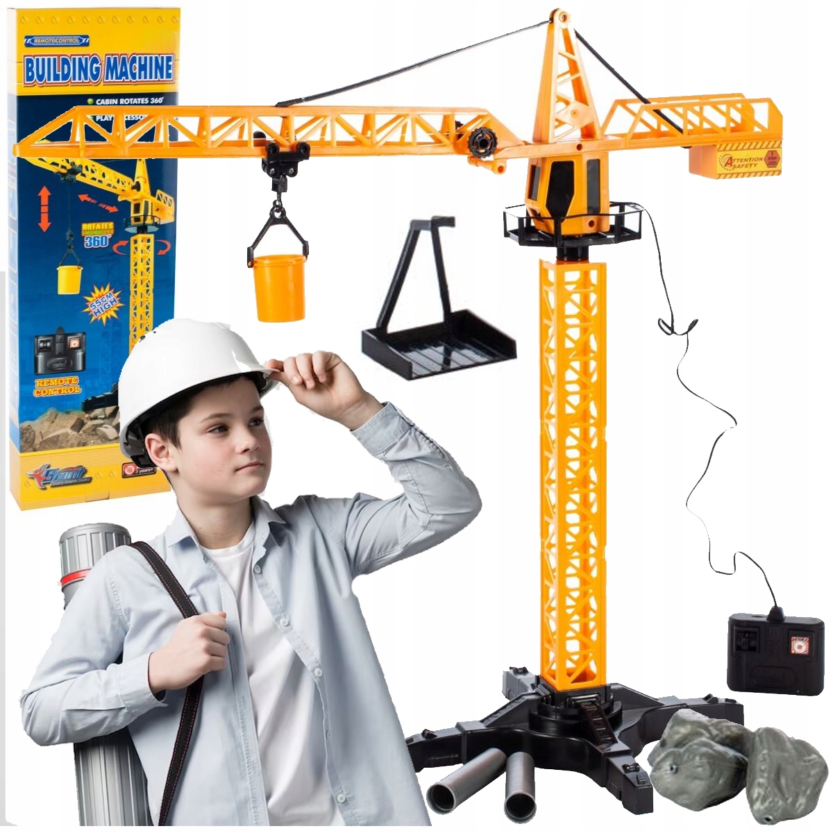 DŹWIG ZDALNIE STEROWANY ŻURAW BUDOWLANY Z PILOTEM NA KABEL podnosi wiaderko Certyfikaty, opinie, atesty CE