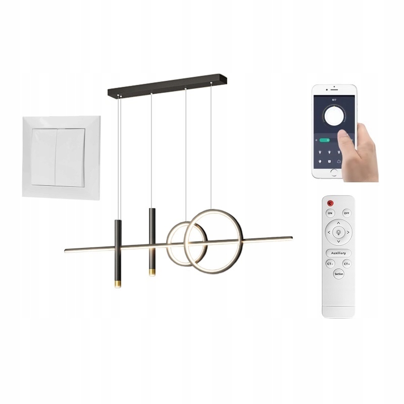 Lampa Nad Stół Pałeczki Czarna 120CM 62W Bluetooth Pamięć Darmat Light 439