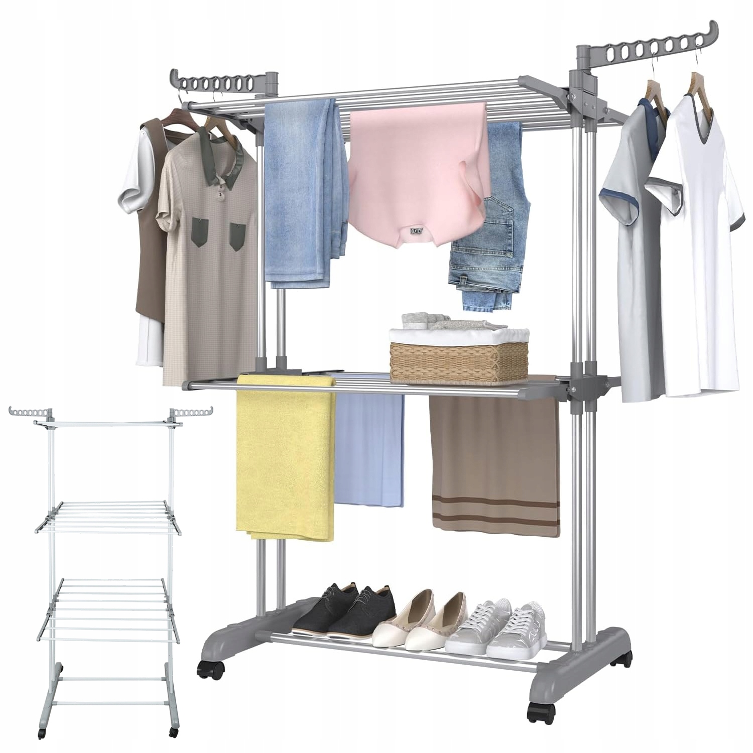 Levně Velká Sušák Na Prádlo Stojící Věšák Na Oblečení Kola skládací křídla