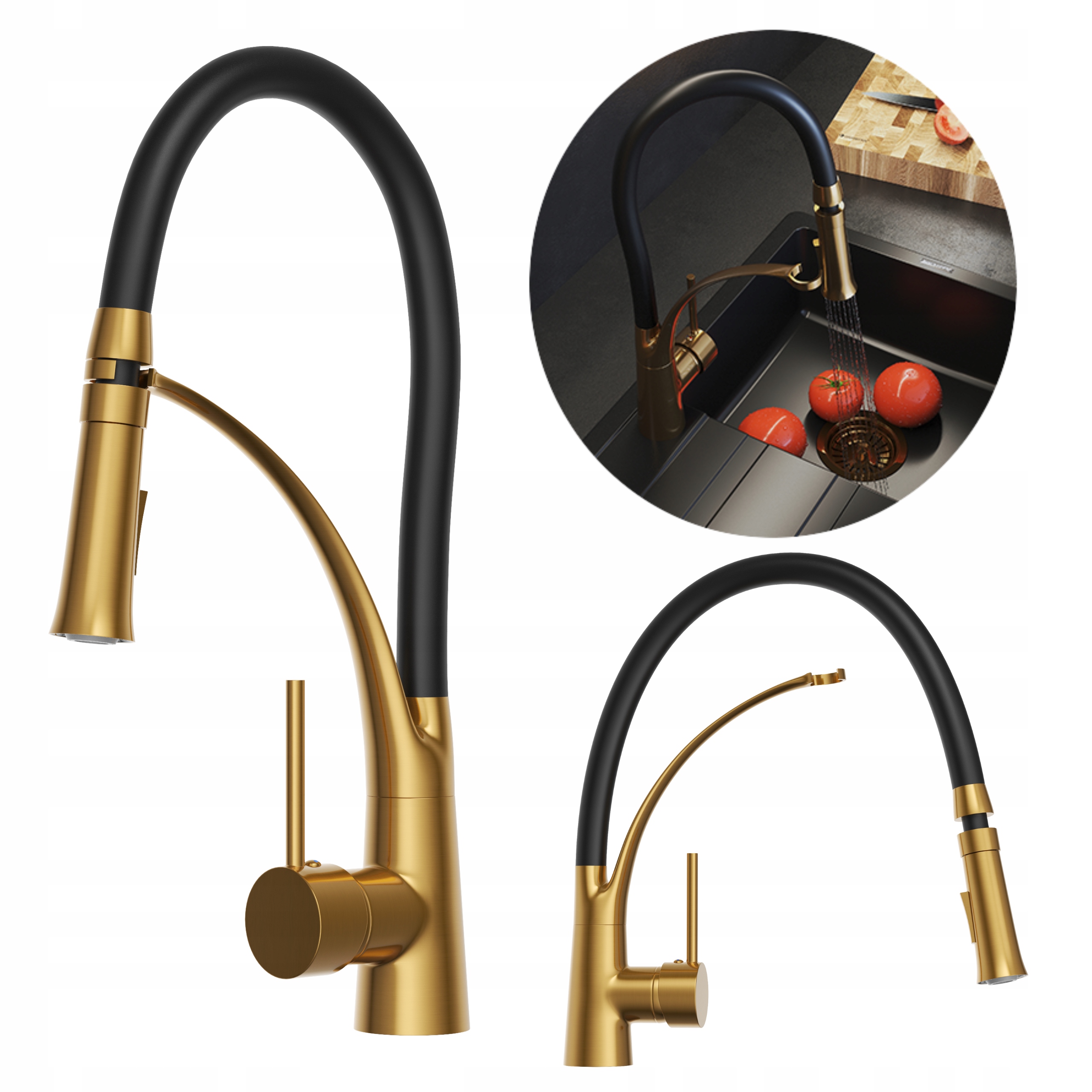 Kuchynská batéria Nexo Brushed Gold, flexibilný výtokový kohútik