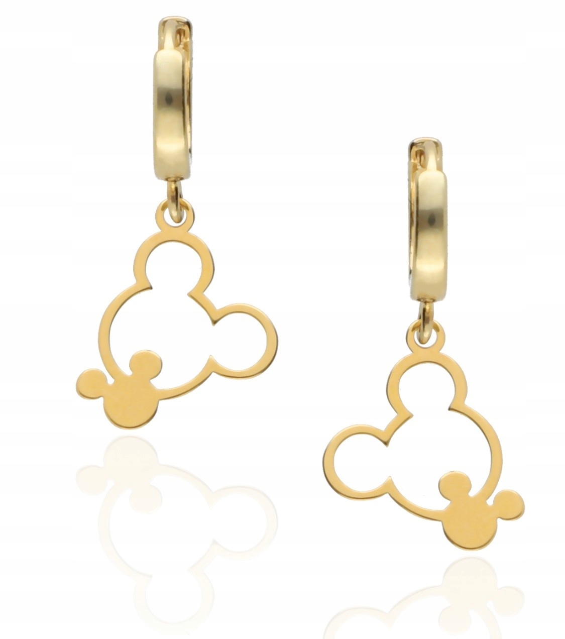 Zlaté visací náušnice s anglickým zapínáním myšák Mickey stříbro 925
