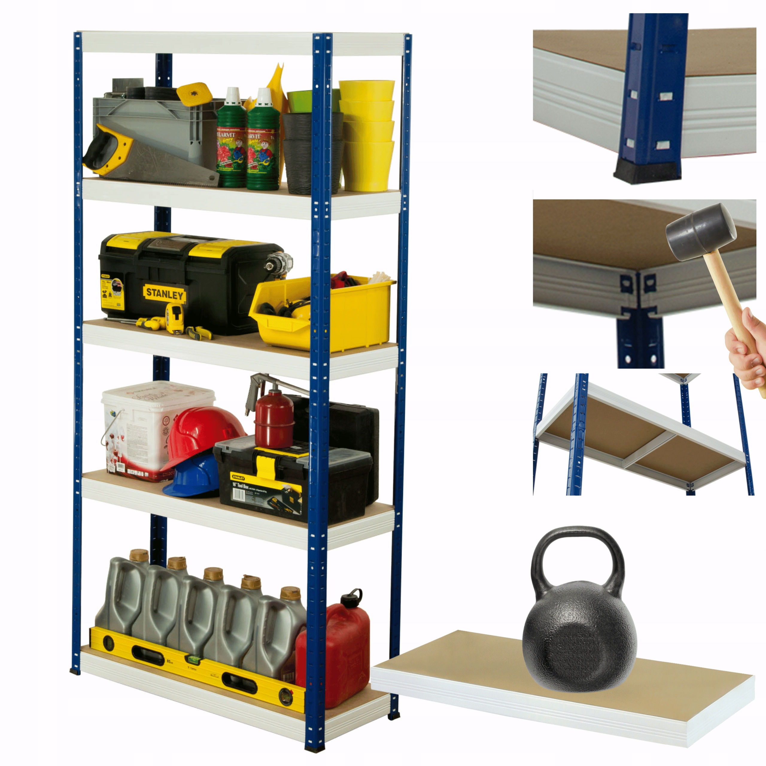 Kovový skladový regál Helios 213x110x40 cm 5Px175 kg Pevný