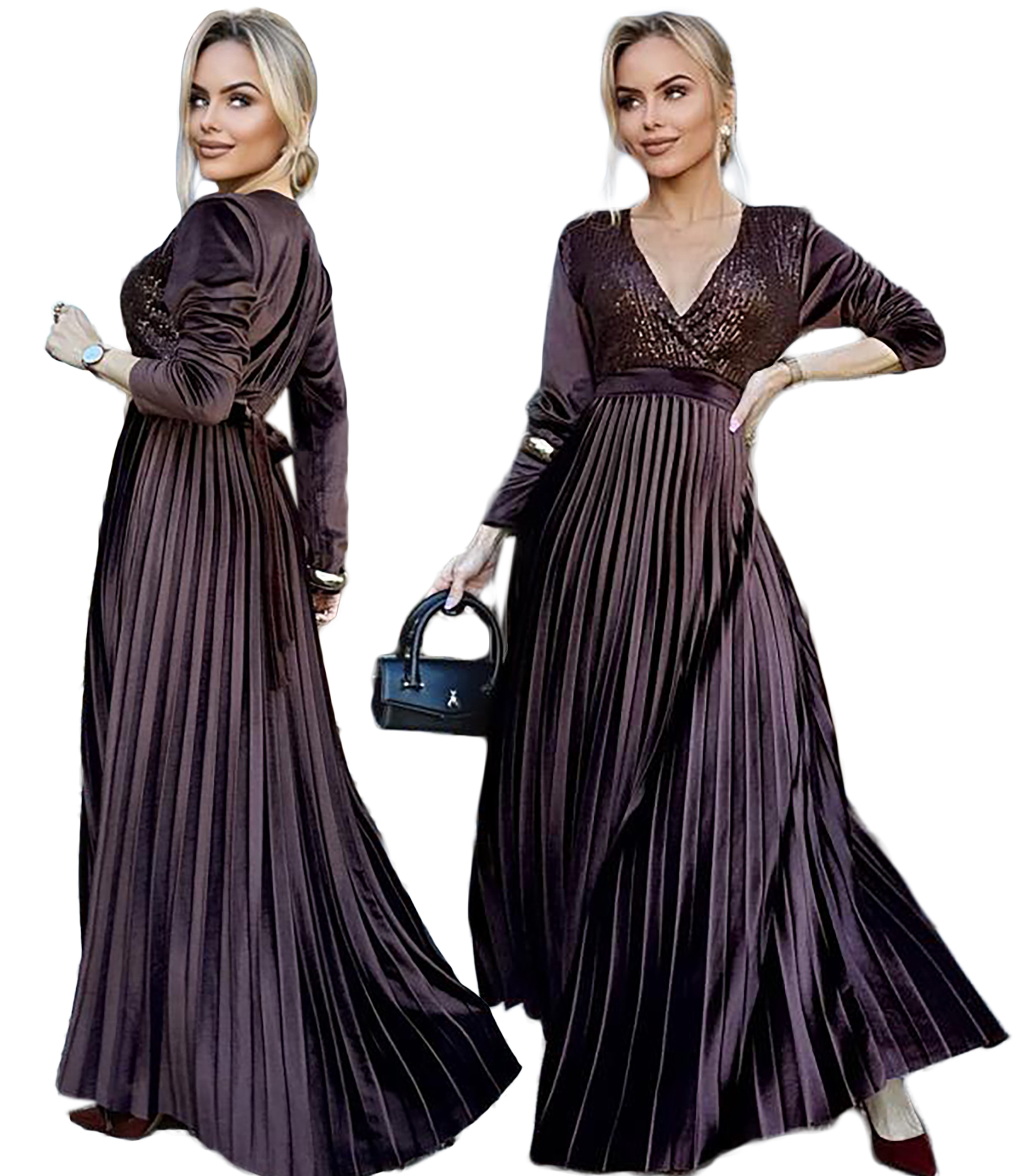 Velurová plisovaná Šaty dámská maxi flitry svatební hostina Victoria