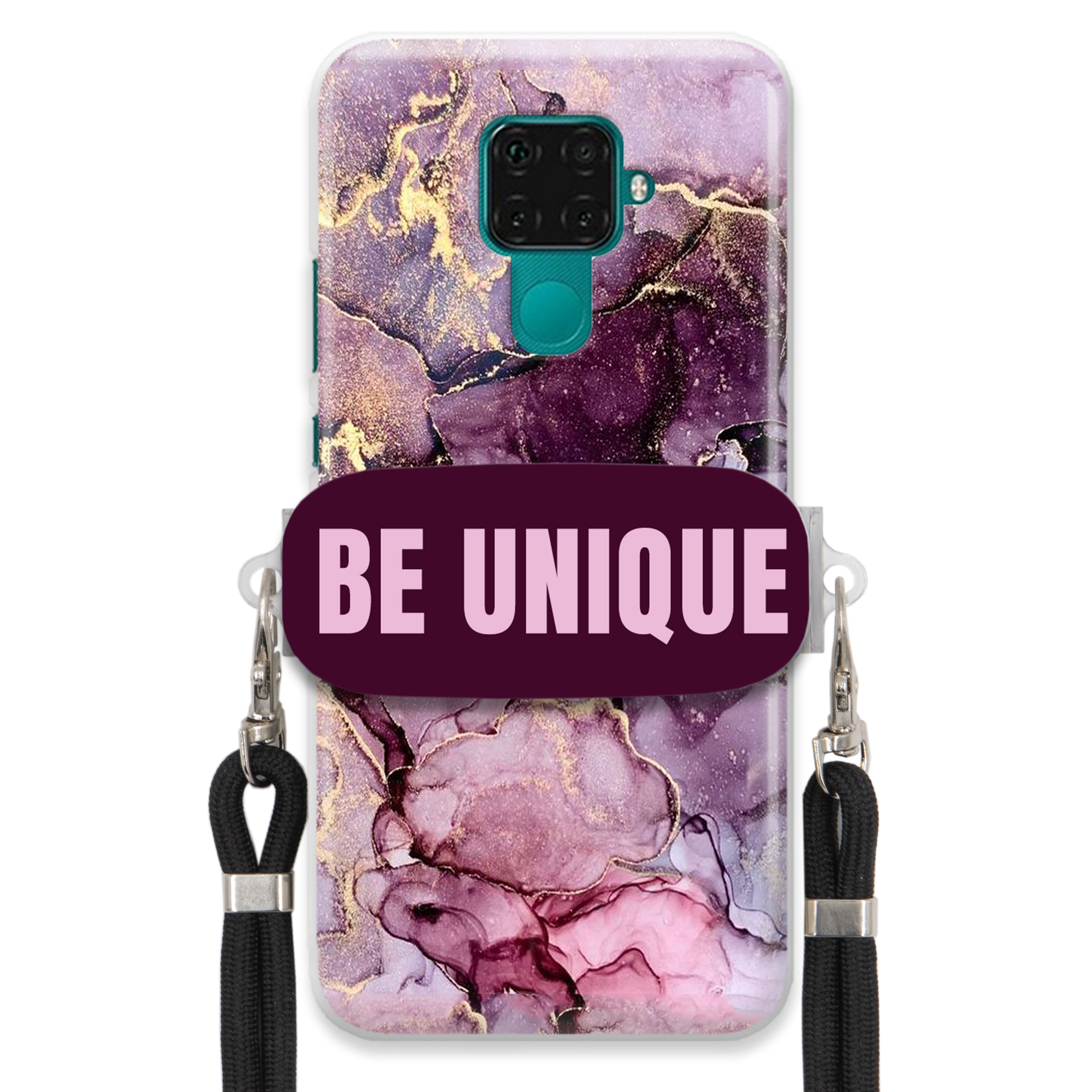 Puzdro pre Huawei Mate 30 Lite Case držiak na šnúrku Čierny fialový mramor