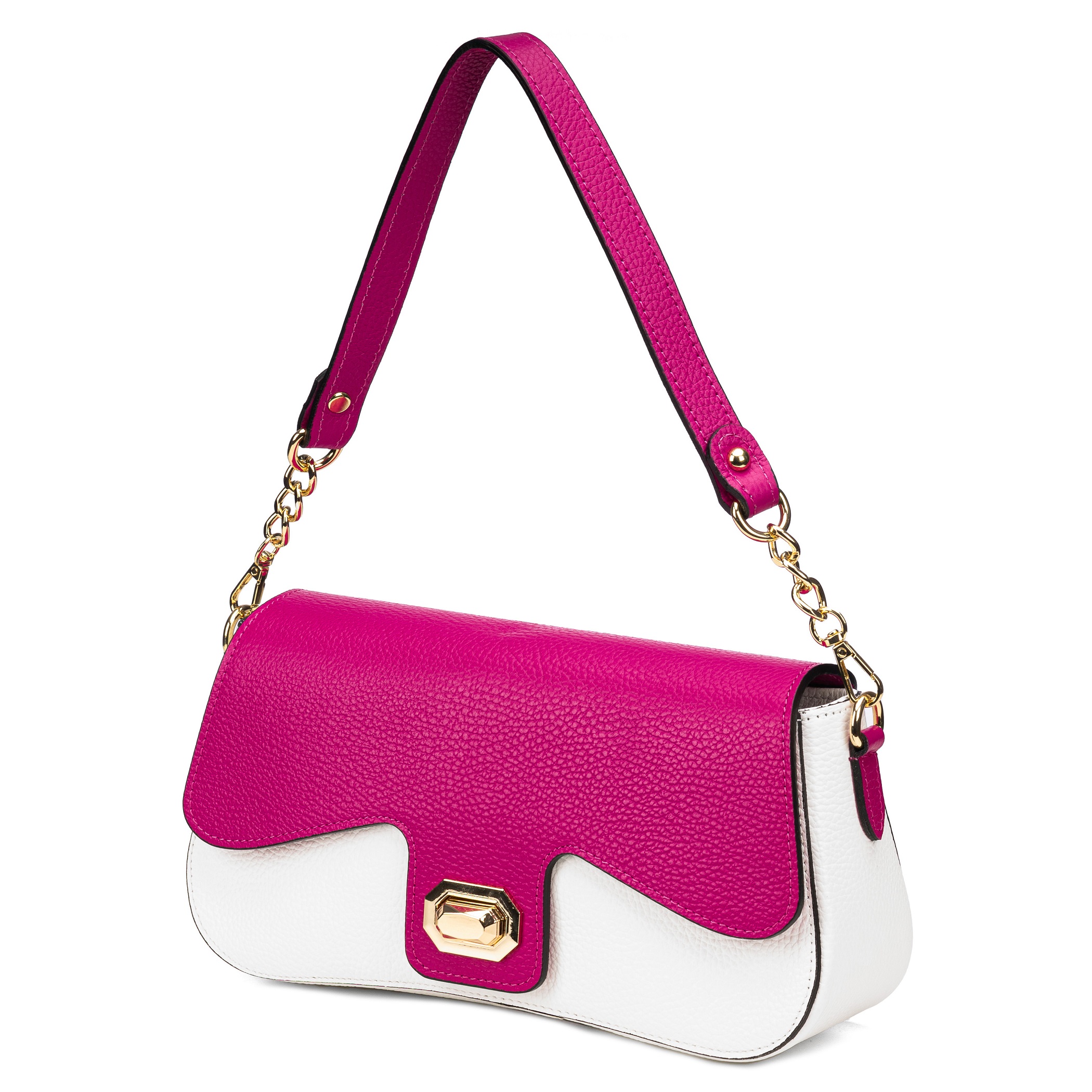 Kabelka Vera Pelle Klasická Fuchsiová Kabelka Přes Rameno Kufřík Z Pravé Kůže