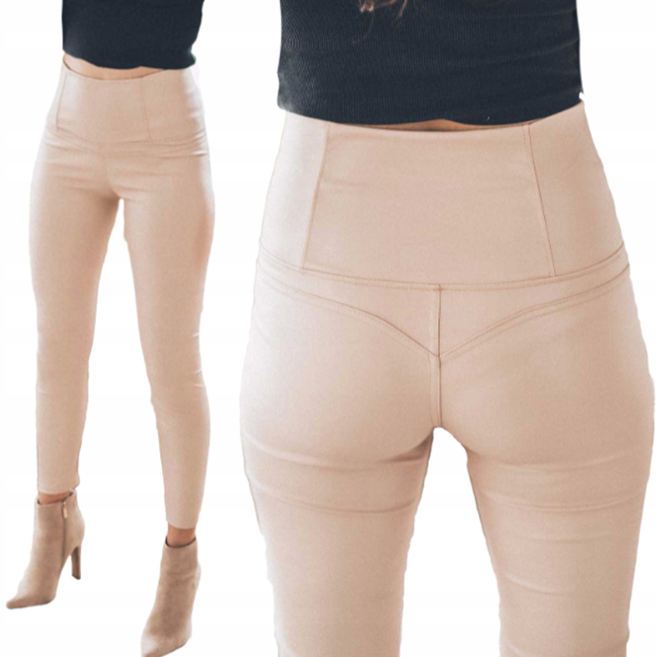 

Beżowe legginsy damskie eco skóra rurki push up L