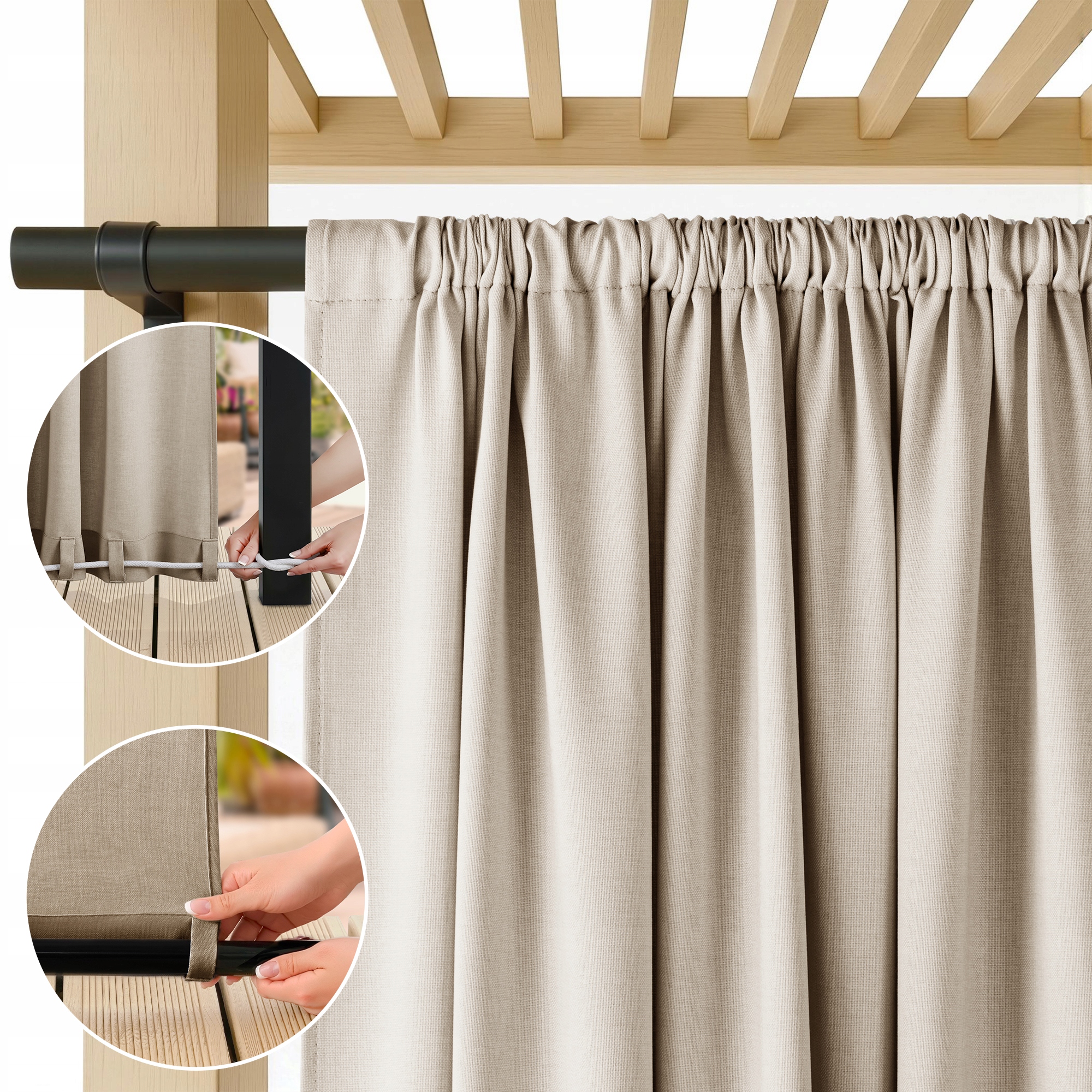 Filumi Zahradní záclony struktura len tunel voděodolné béžová 250x230