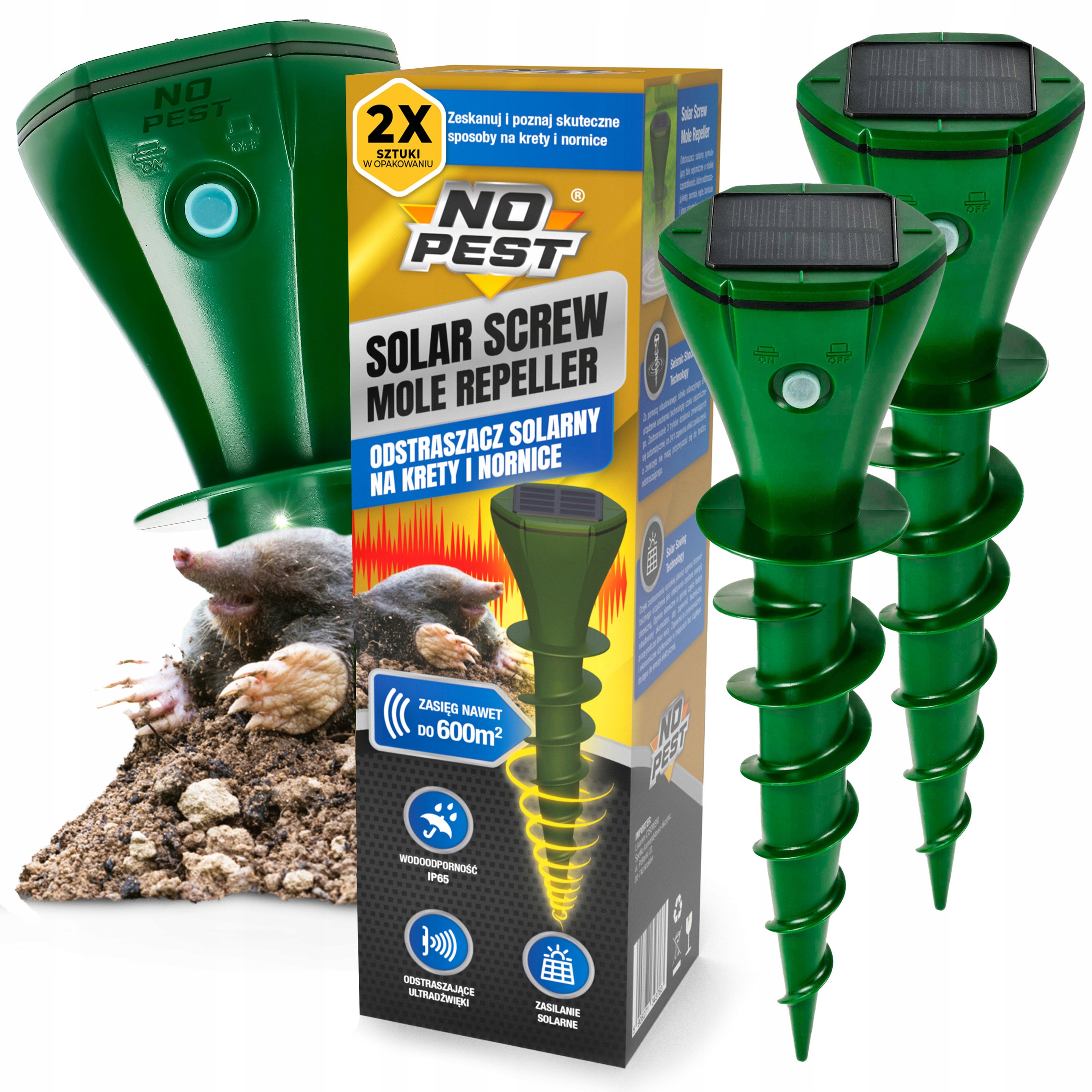ODSTRASZACZ NA KRETY NORNICE WĘŻE ODSTRASZACZ KRETÓW NORNIC SOLARNY (2 SZT)