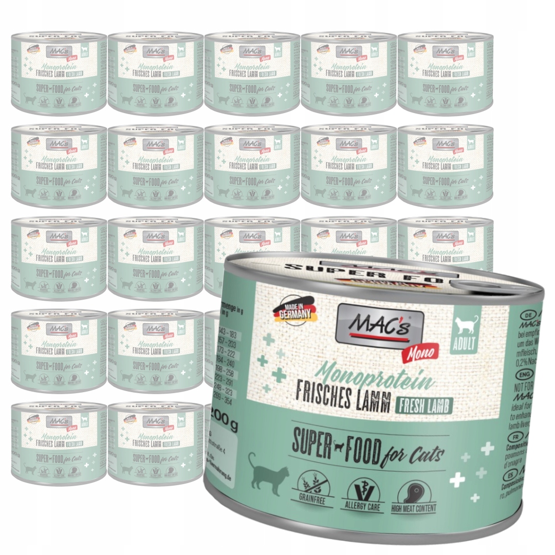 Levně MAC's 24x200g Monoproteinové Mokré Krmivo Pro Kočky Jehněčí maso