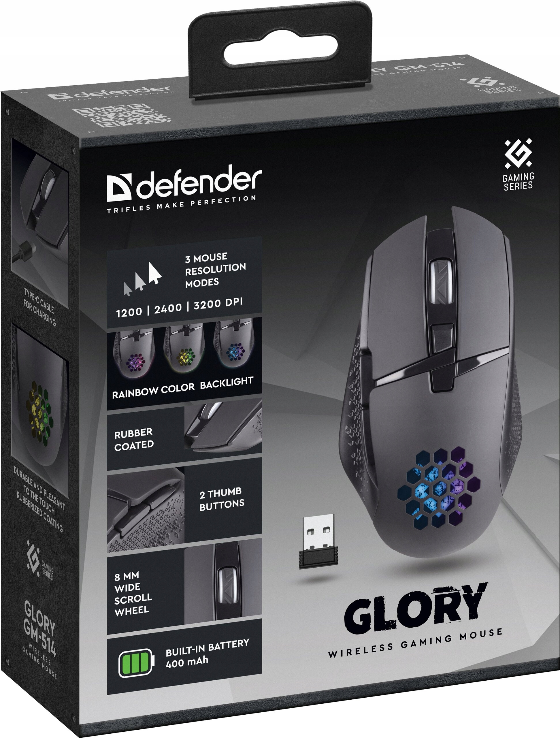 MYSZ DEFENDER GM-514 GLORY OPTIC RF RGB 3200dpi 7P CZARNA — 13