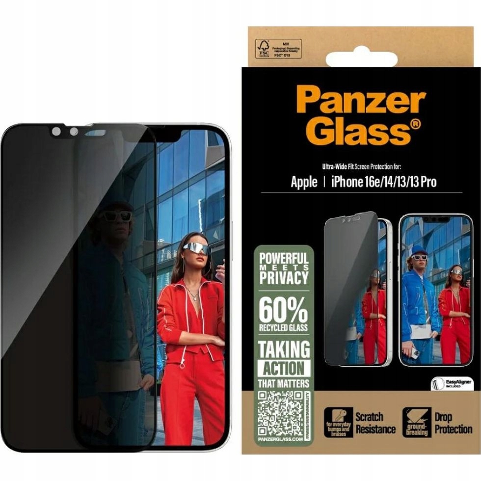 Sklo tajné PanzerGlass pro iPhone 17e 16e 14 13 Pro, s aplikátorem